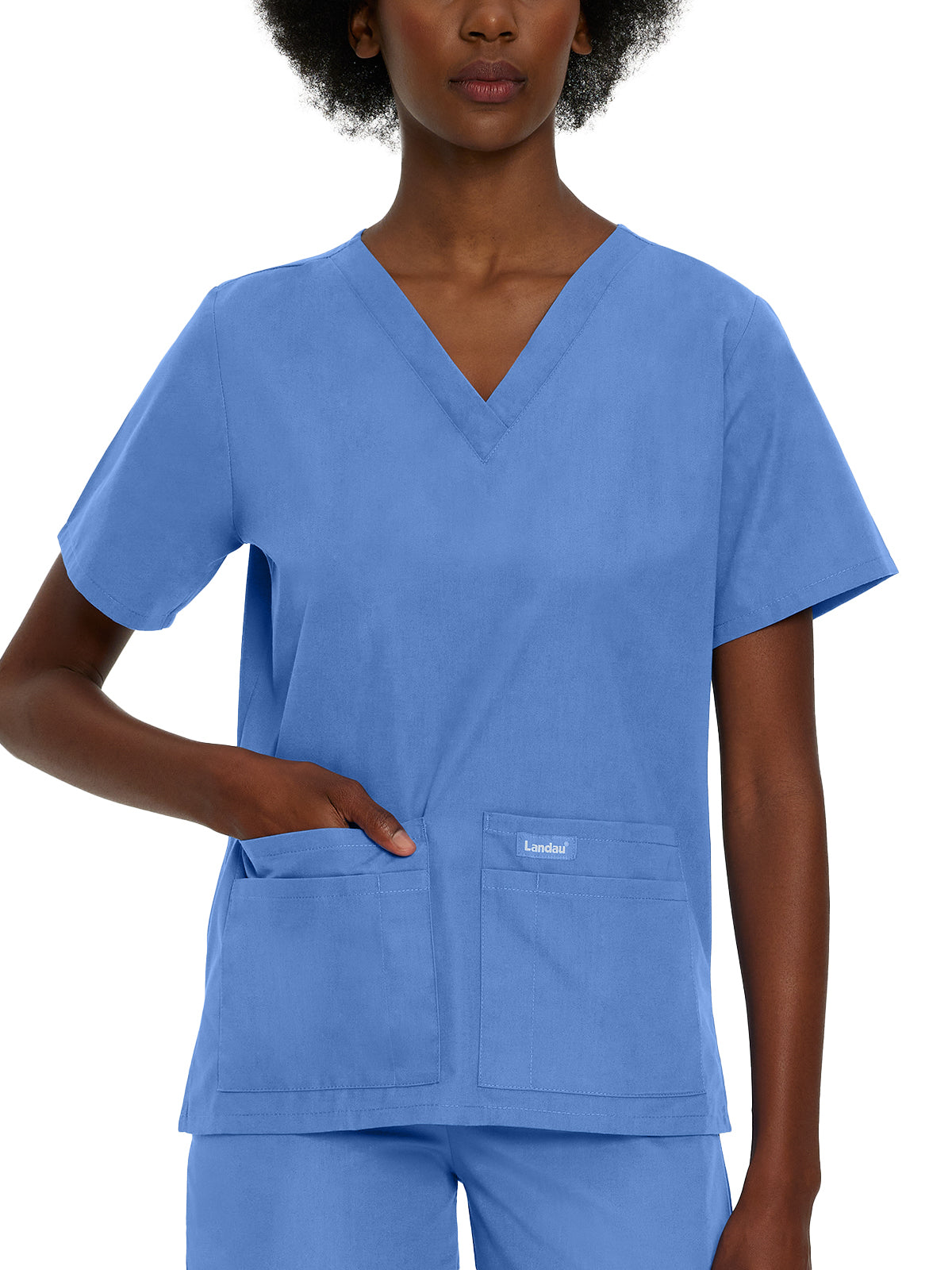 Women's 4-Pocket Durable V-Neck Top - 8219 - Ceil Blue