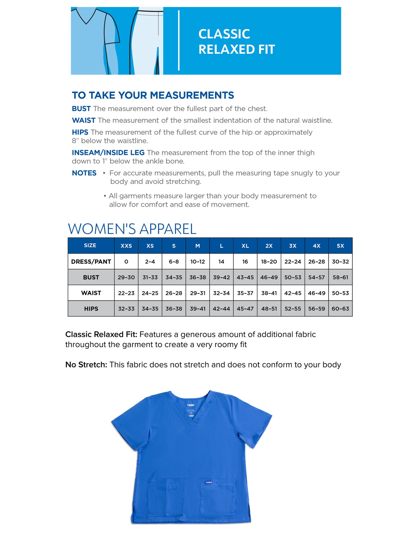 Women's 4-Pocket Durable V-Neck Top - 8219 - Ceil Blue