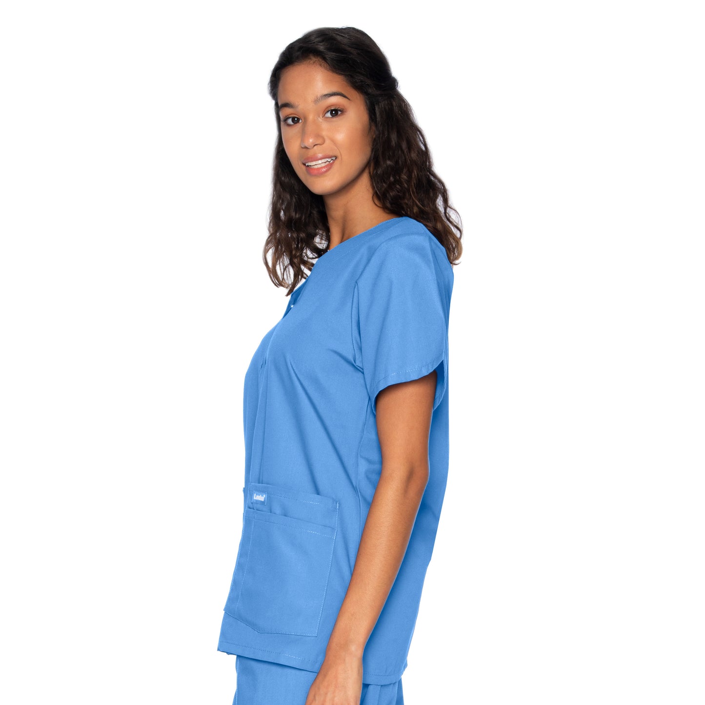 Women's 4-Pocket Snap-Front V-Neck Top - 8232 - Ceil Blue