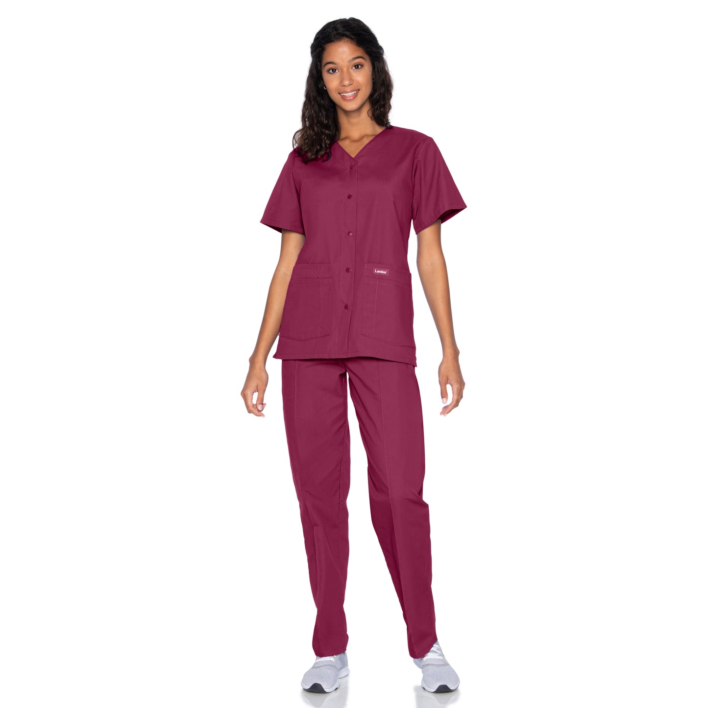 Women's 4-Pocket Snap-Front V-Neck Top - 8232 - Wine