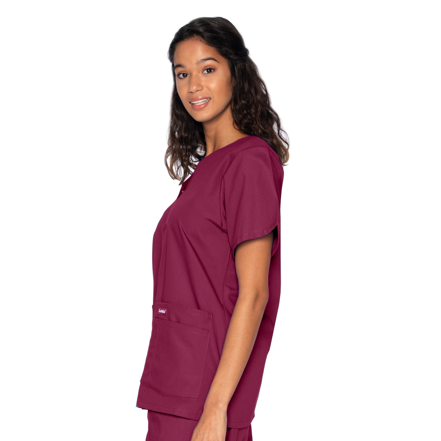 Women's 4-Pocket Snap-Front V-Neck Top - 8232 - Wine