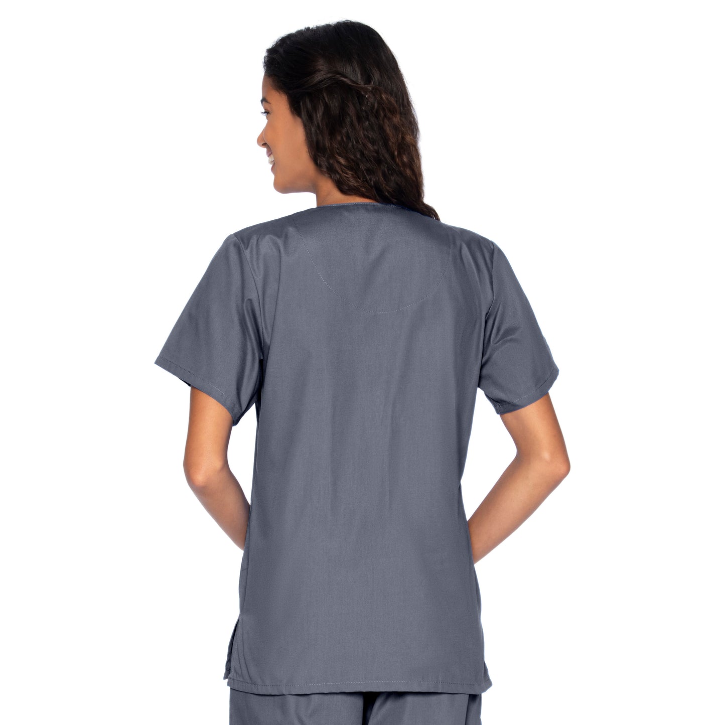 Women's 4-Pocket Snap-Front V-Neck Top - 8232 - Steel Grey