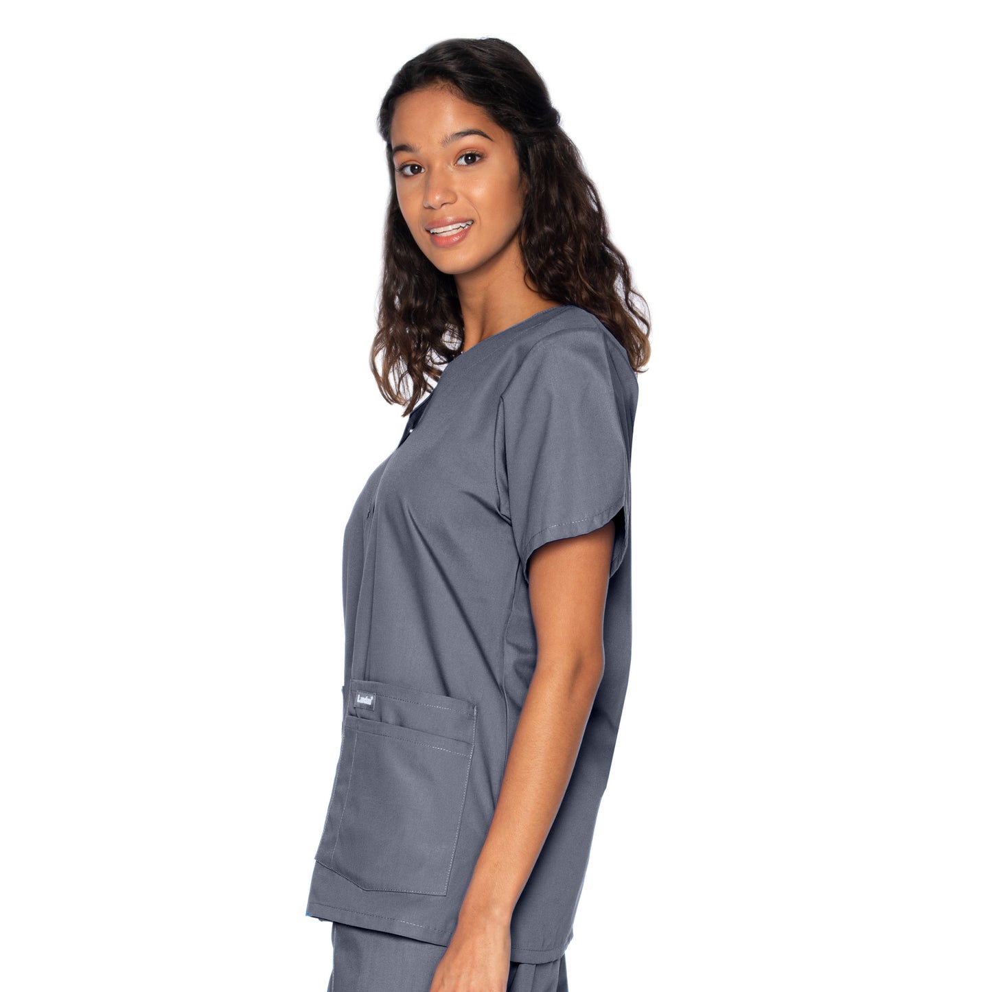 Women's 4-Pocket Snap-Front V-Neck Top - 8232 - Steel Grey