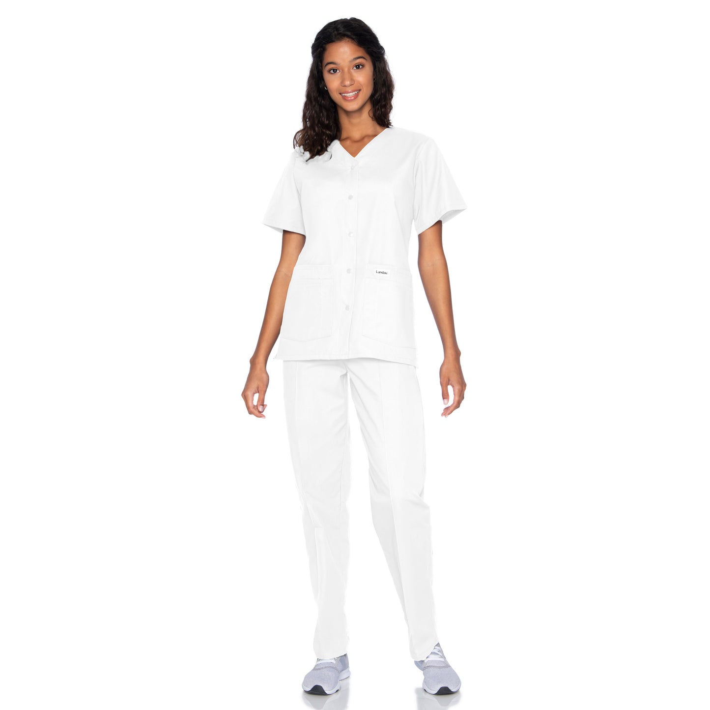 Women's 4-Pocket Snap-Front V-Neck Top - 8232 - White
