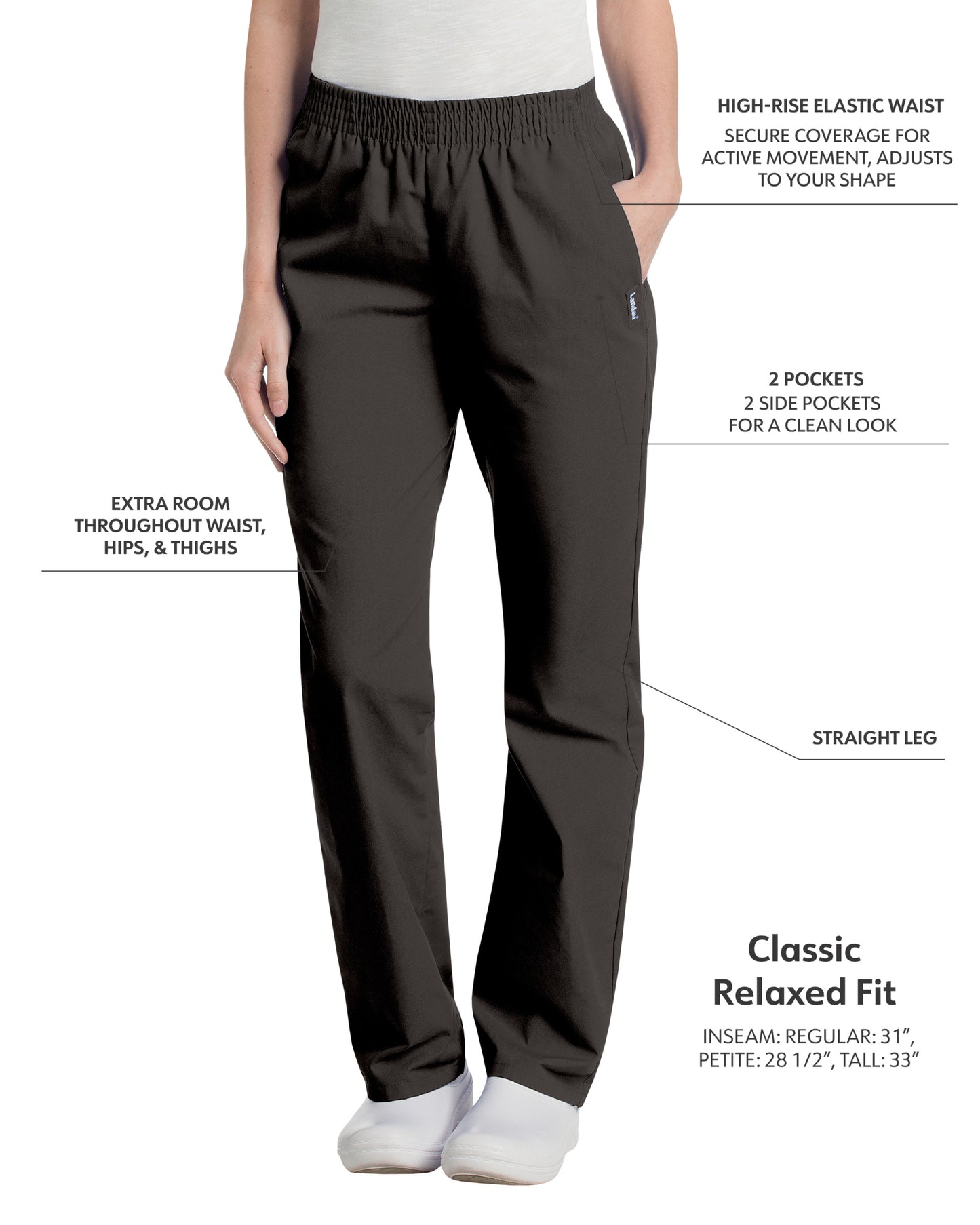 Women's 2-Pocket High-Rise Elastic Waist Straight Leg Pant - 8327 - Black