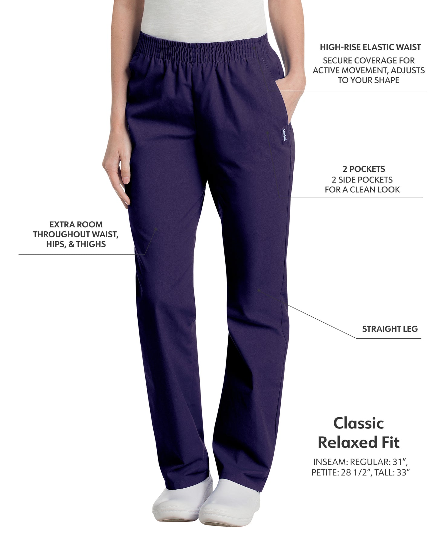 Women's 2-Pocket High-Rise Elastic Waist Straight Leg Pant - 8327 - Grape