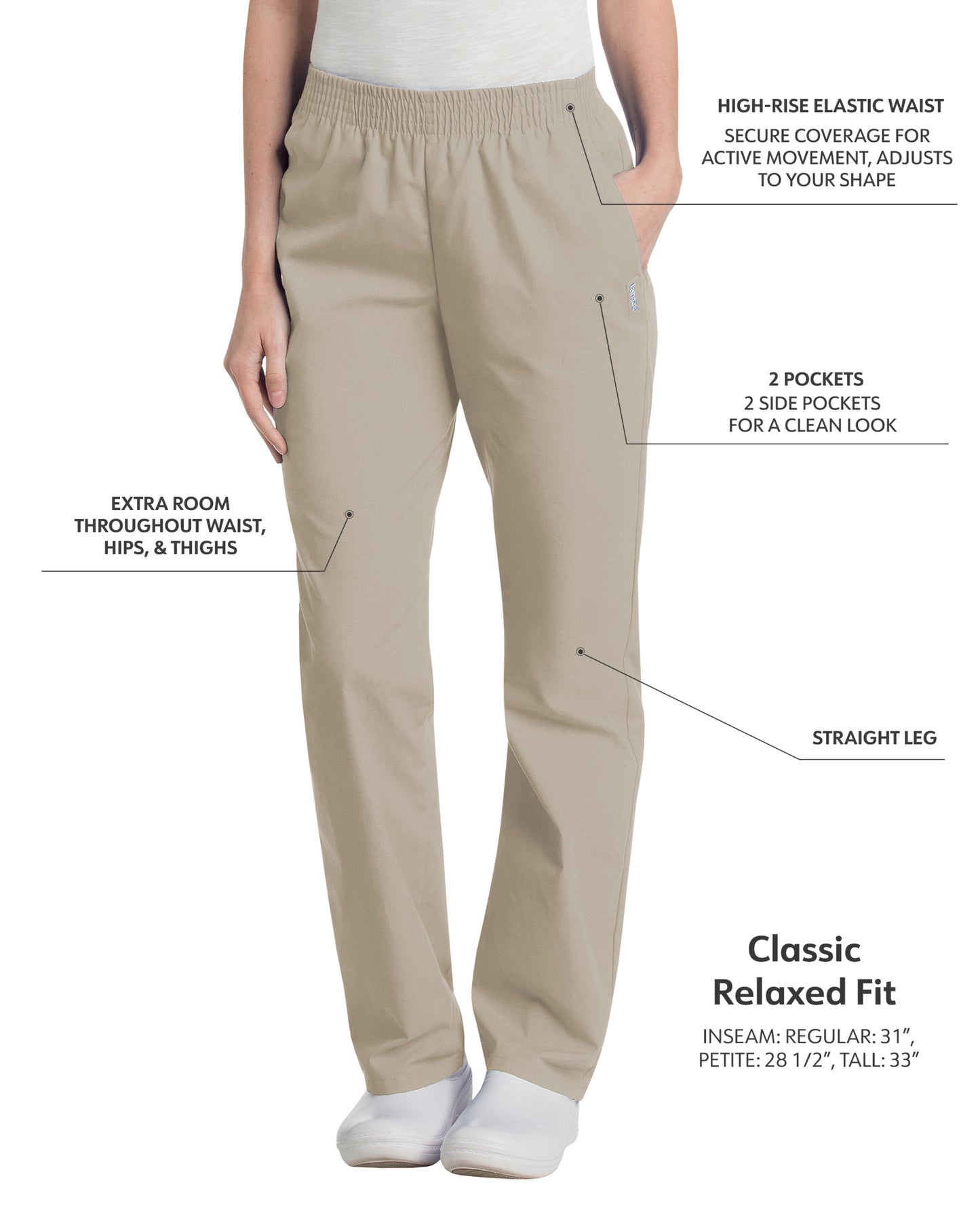 Women's 2-Pocket High-Rise Elastic Waist Straight Leg Pant - 8327 - Sandstone