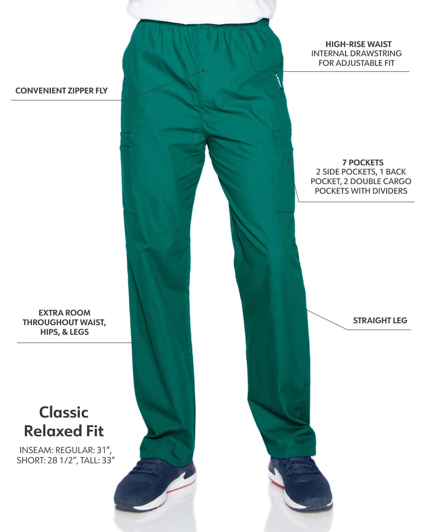 Men's 7-Pocket High-Rise Elastic Waist Cargo Pant - 8555 - Hunter Green