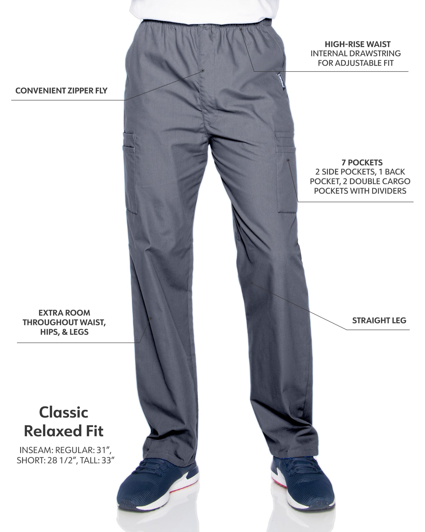 Men's 7-Pocket High-Rise Elastic Waist Cargo Pant - 8555 - Steel Grey