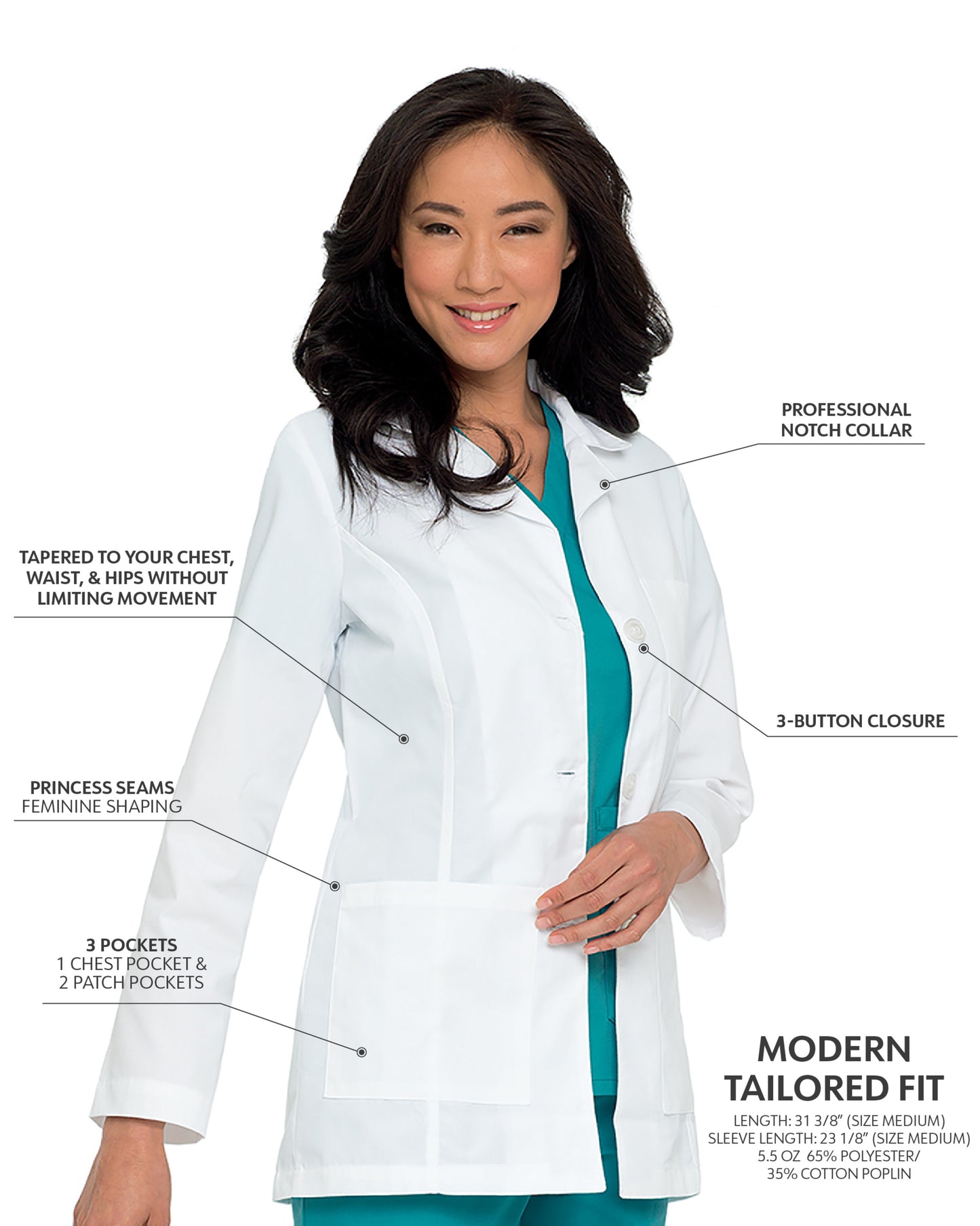 Women's Three-Pocket 31" Consultation Lab Coat - 8726 - White