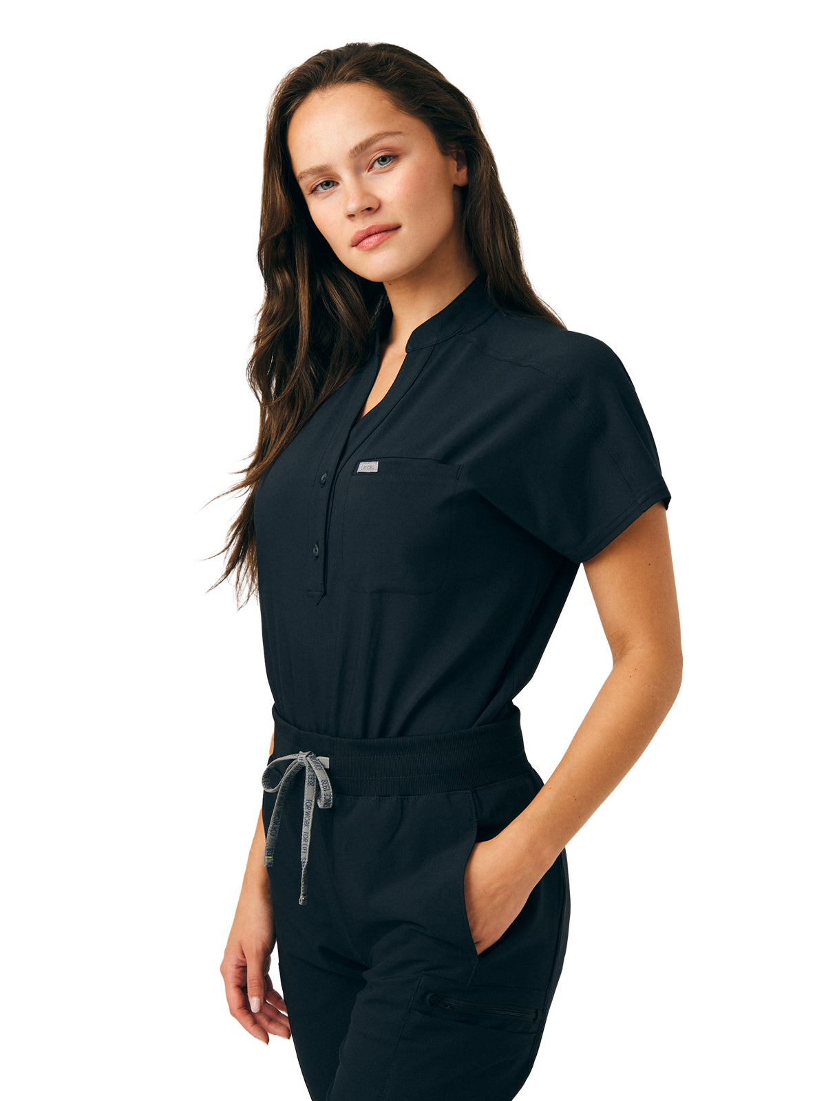 Women's One-Pocket Scrub Bodysuit - LO606 - Black