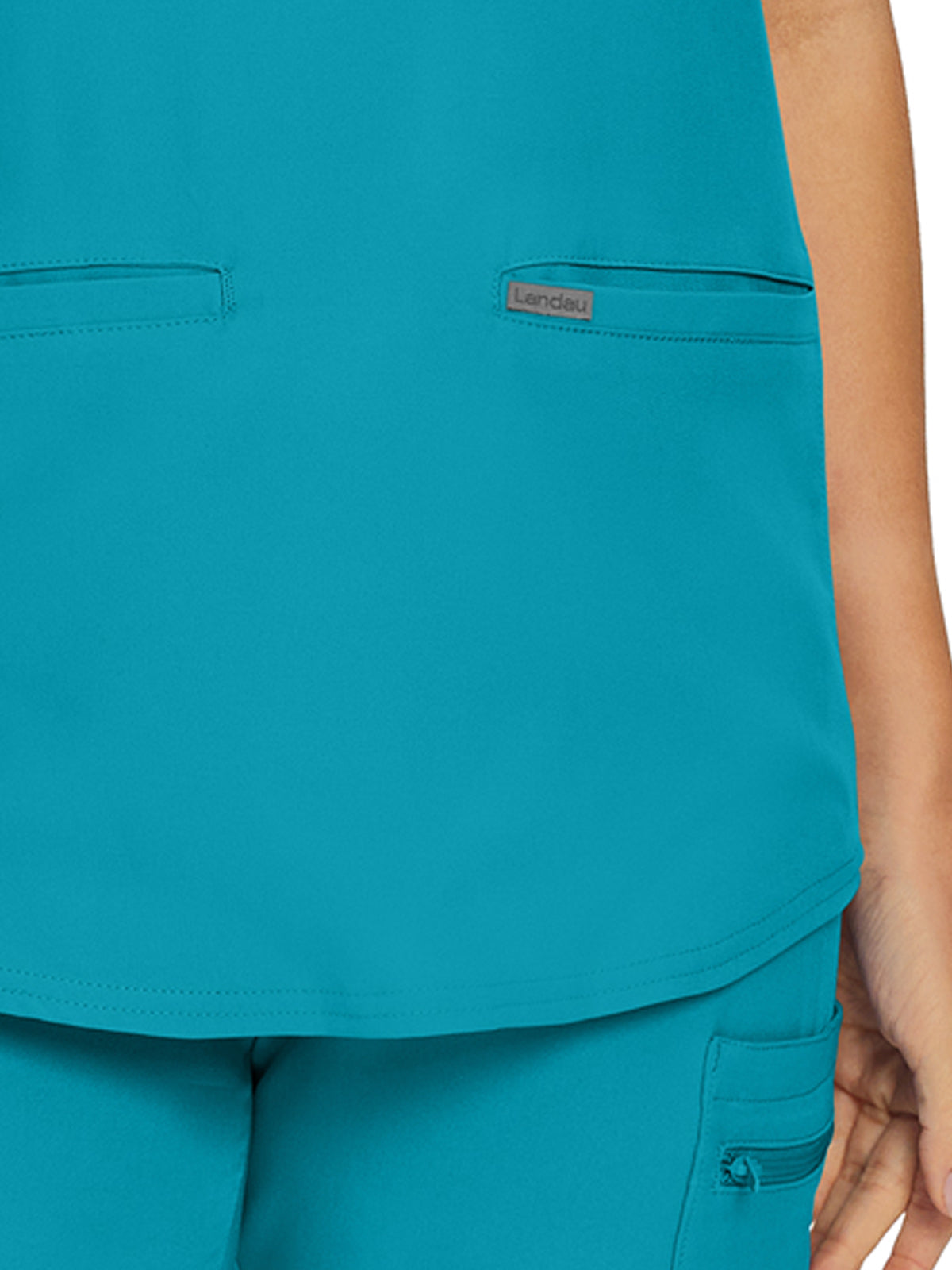 Women's 3-Pocket Rib-Knit Neckline V-Neck Top - LT100 - Teal