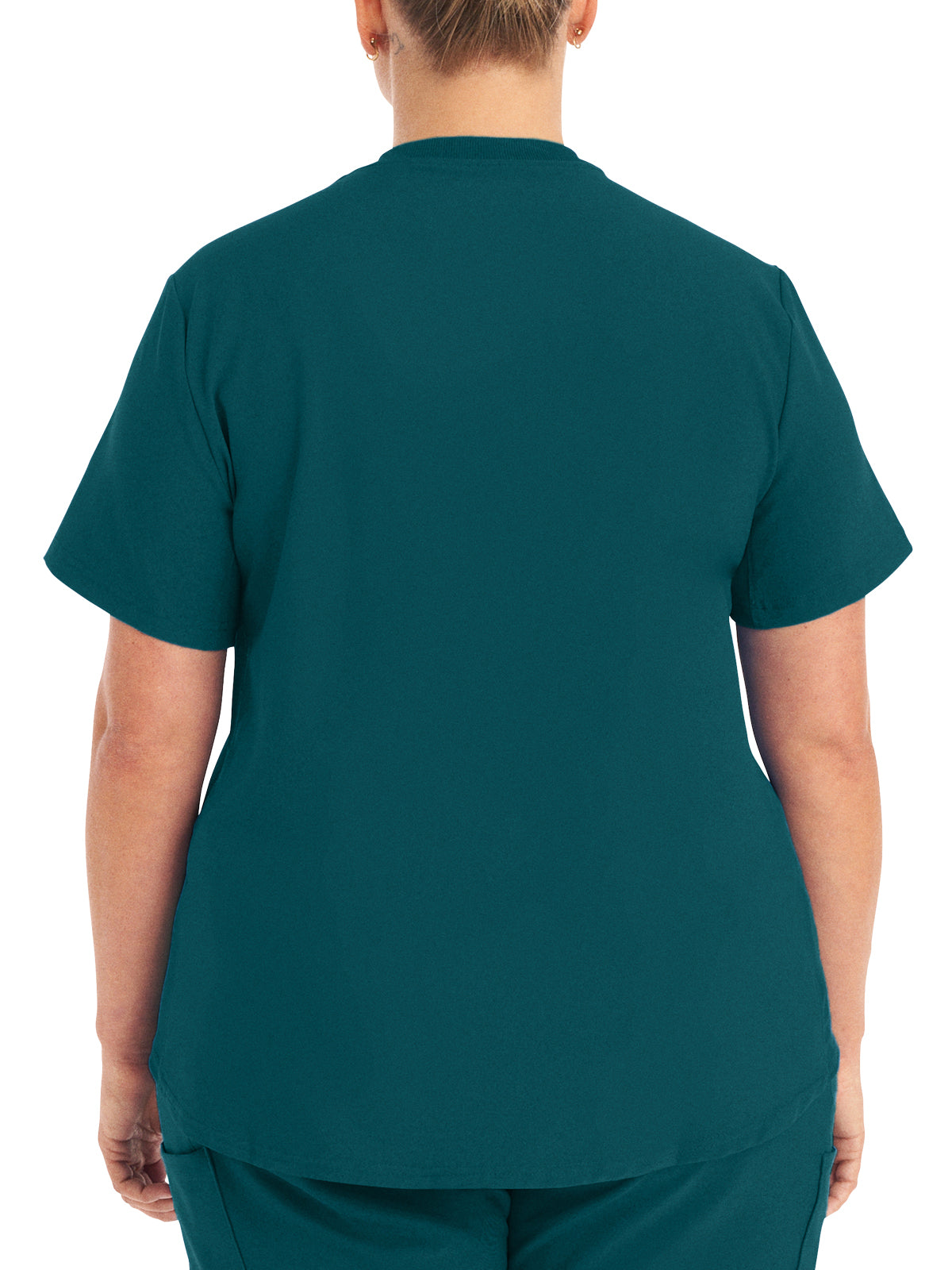 Women's 2-Pocket Shirttail Hemline V-Neck Top - LT101 - Caribbean