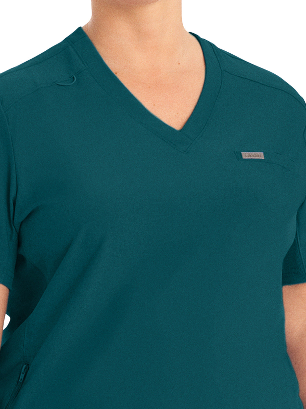 Women's 2-Pocket Shirttail Hemline V-Neck Top - LT101 - Caribbean