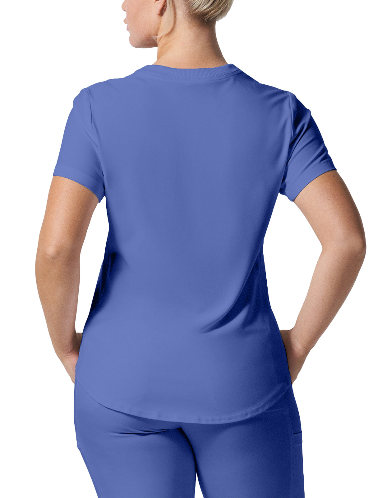 Women's 2-Pocket Shirttail Hemline V-Neck Top - LT101 - Ceil Blue