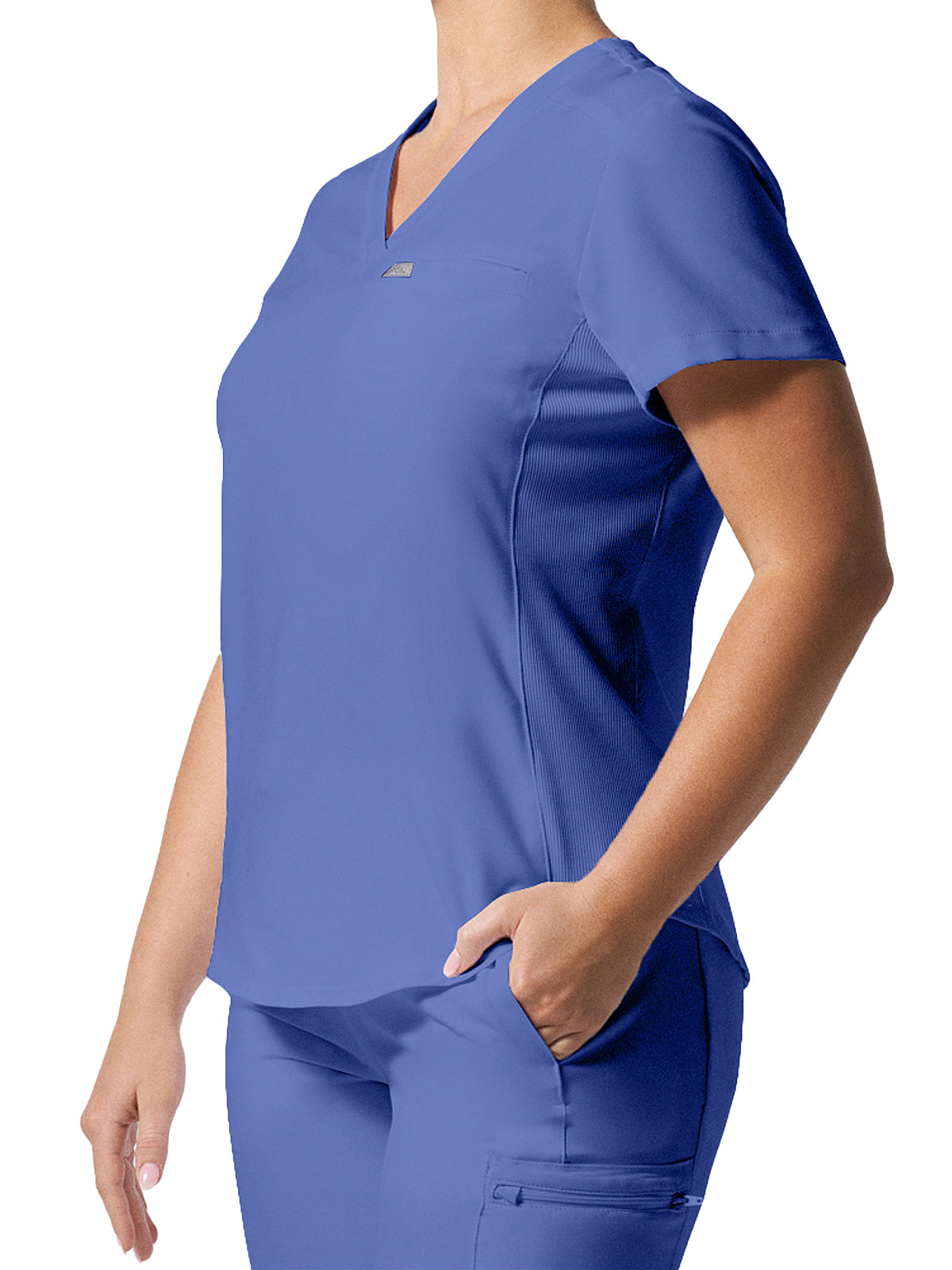 Women's 2-Pocket Shirttail Hemline V-Neck Top - LT101 - Ceil Blue