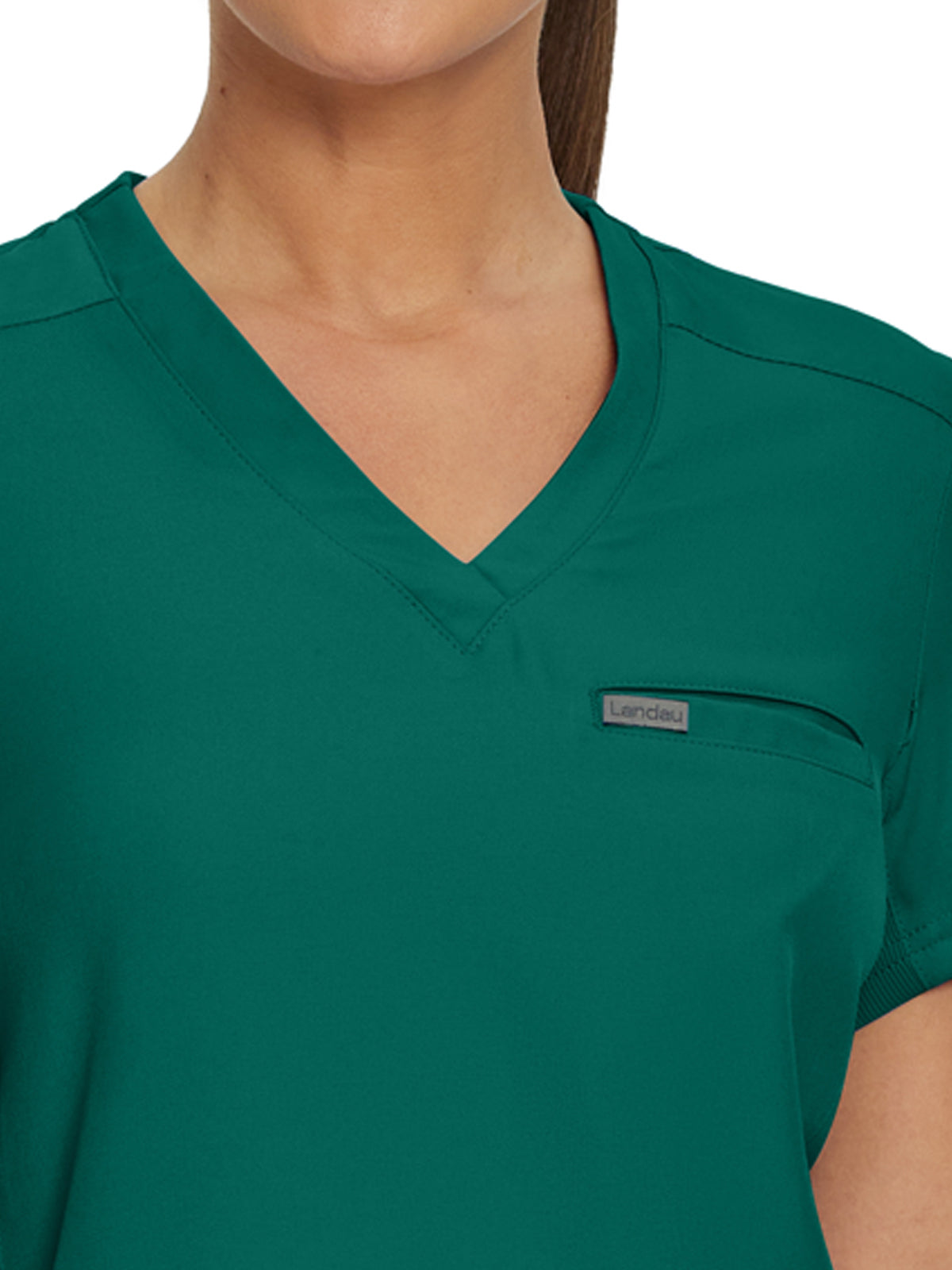 Women's 2-Pocket Shirttail Hemline V-Neck Top - LT101 - Hunter