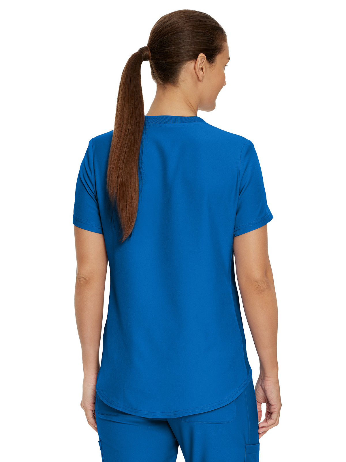 Women's 2-Pocket Shirttail Hemline V-Neck Top - LT101 - Royal