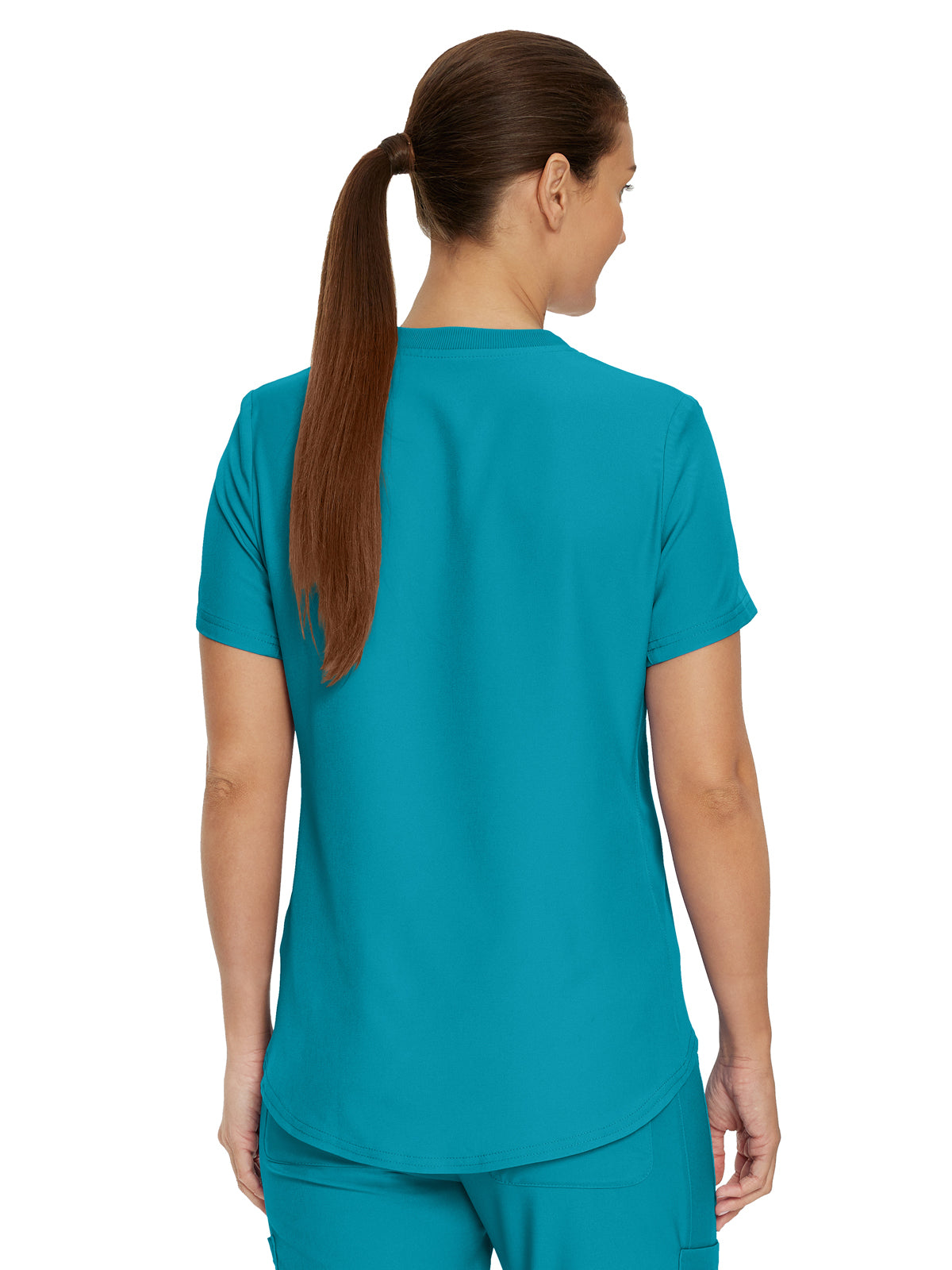 Women's 2-Pocket Shirttail Hemline V-Neck Top - LT101 - Teal