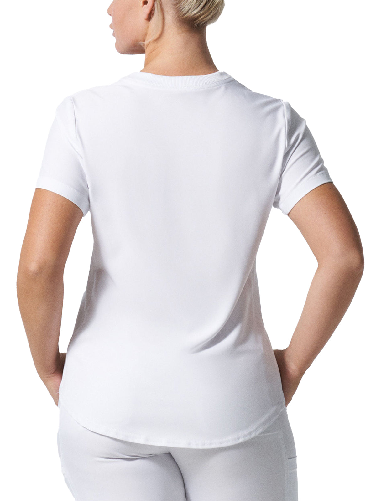 Women's 2-Pocket Shirttail Hemline V-Neck Top - LT101 - White