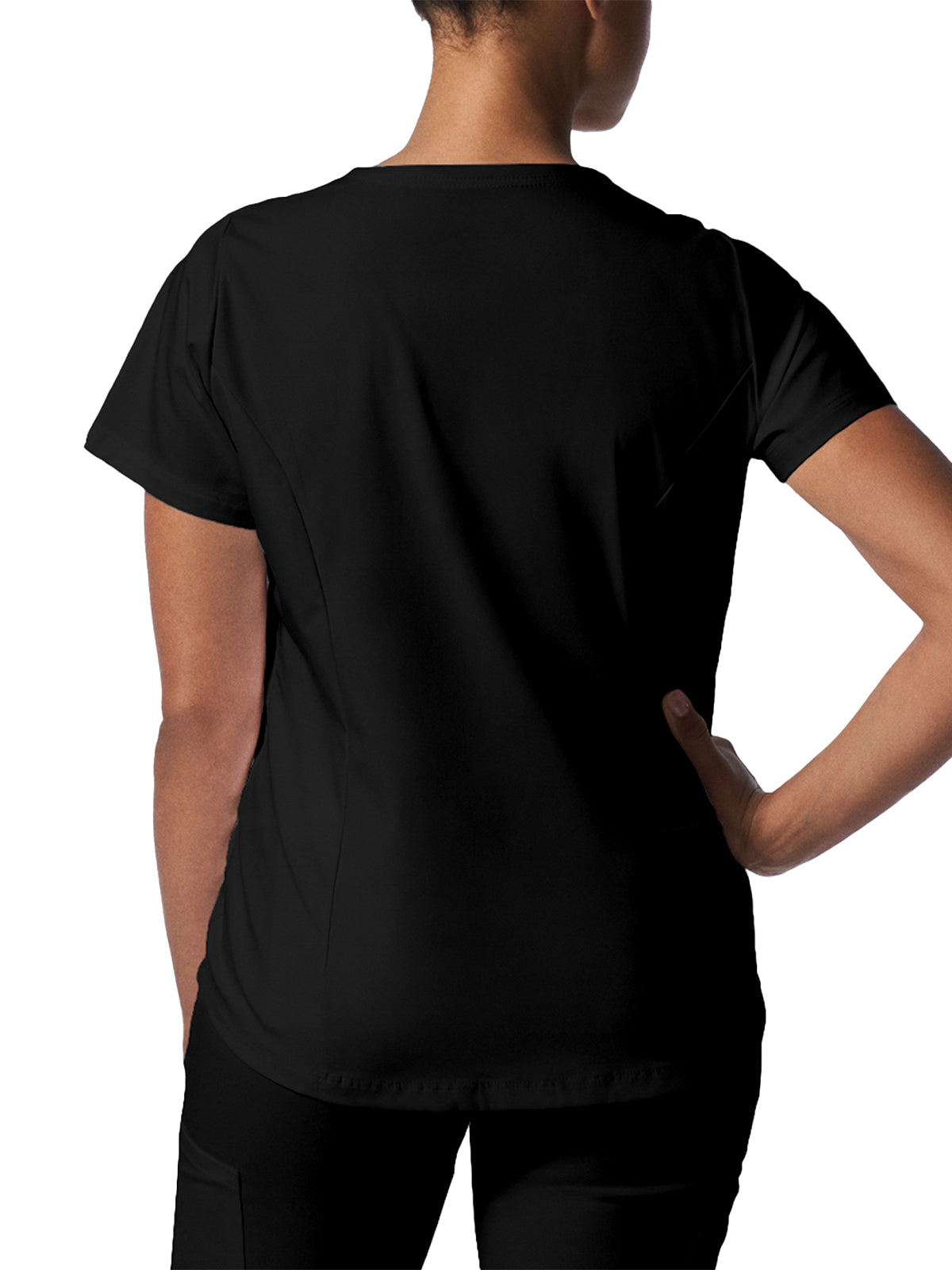 Women's 2-Pocket Back Princess Seamed V-Neck Top - LT107 - Black