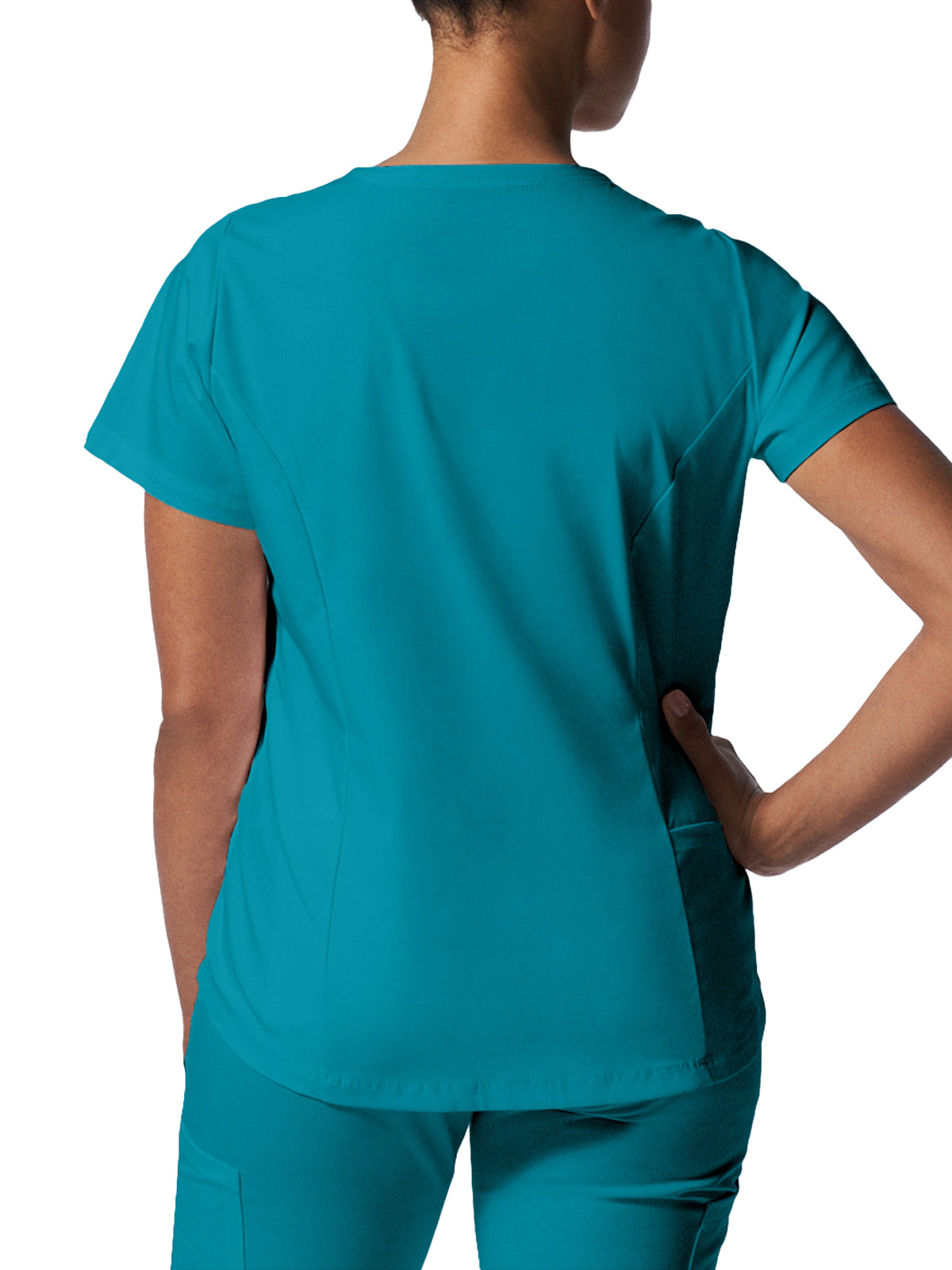 Women's 2-Pocket Back Princess Seamed V-Neck Top - LT107 - Teal