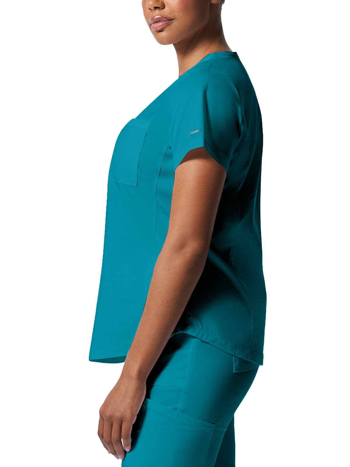 Women's 2-Pocket Back Princess Seamed V-Neck Top - LT107 - Teal