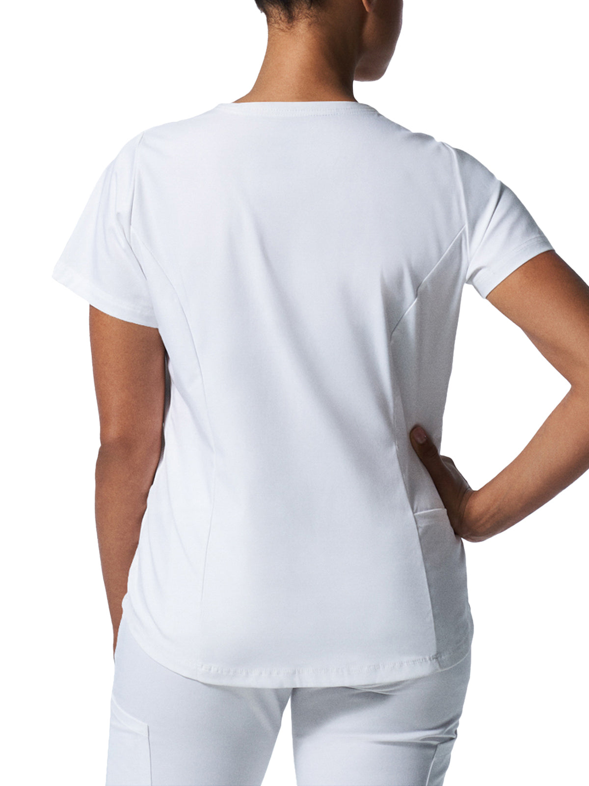 Women's 2-Pocket Back Princess Seamed V-Neck Top - LT107 - White
