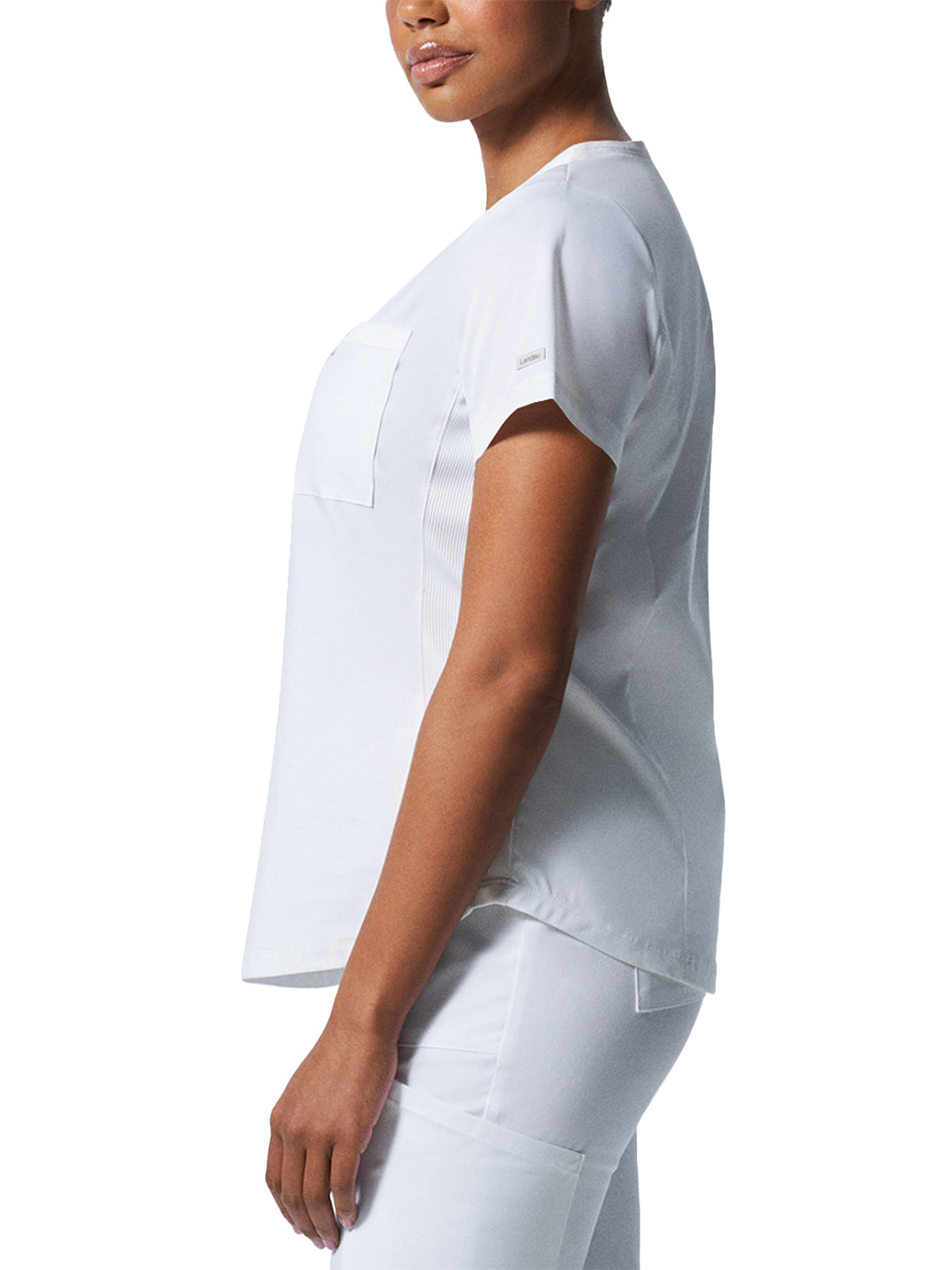 Women's 2-Pocket Back Princess Seamed V-Neck Top - LT107 - White