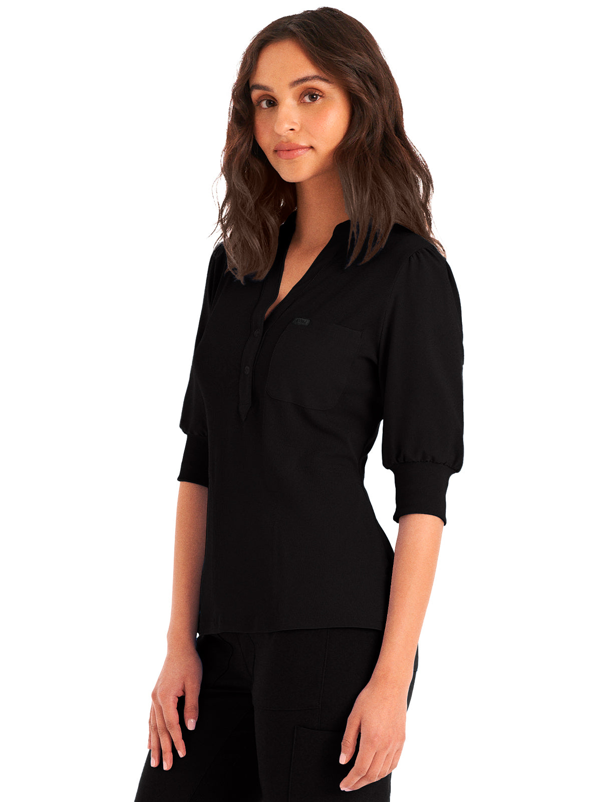 Women's 3-Pocket Y-Neck Top - LT114 - Black