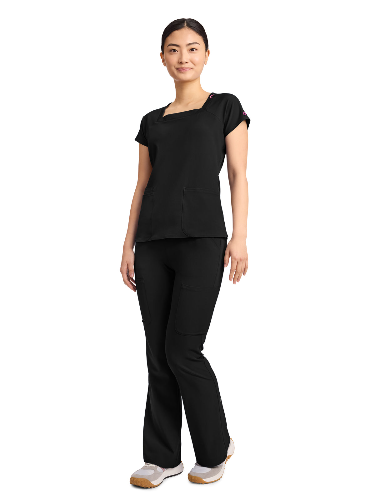 Women's 3-Pocket Square Neck Scrub Top - 704 - Black