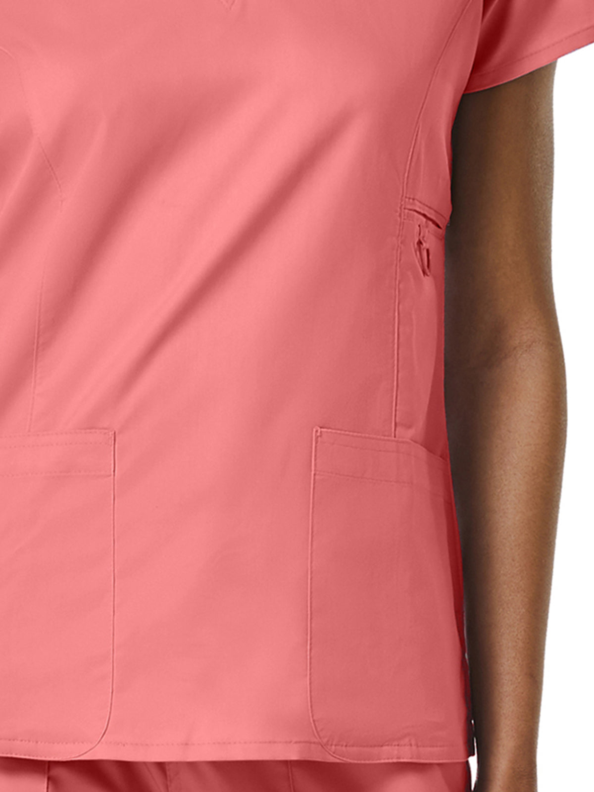 Women's Four-Pocket V-Neck Top - 1708 - Strawberry Pink