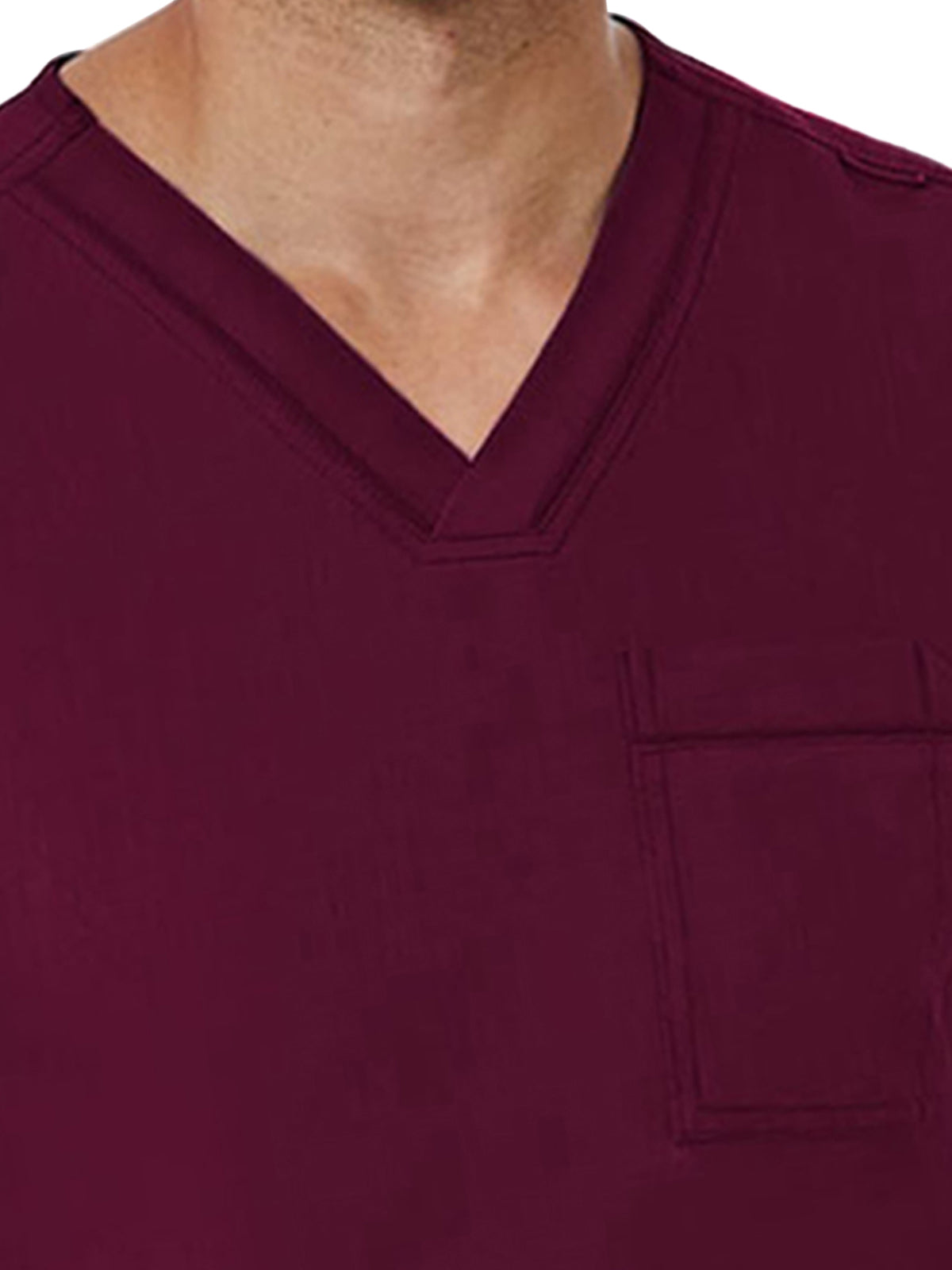 Men's One-Pocket Tuckable Contrast Piping V-Neck Top - 5901 - Wine