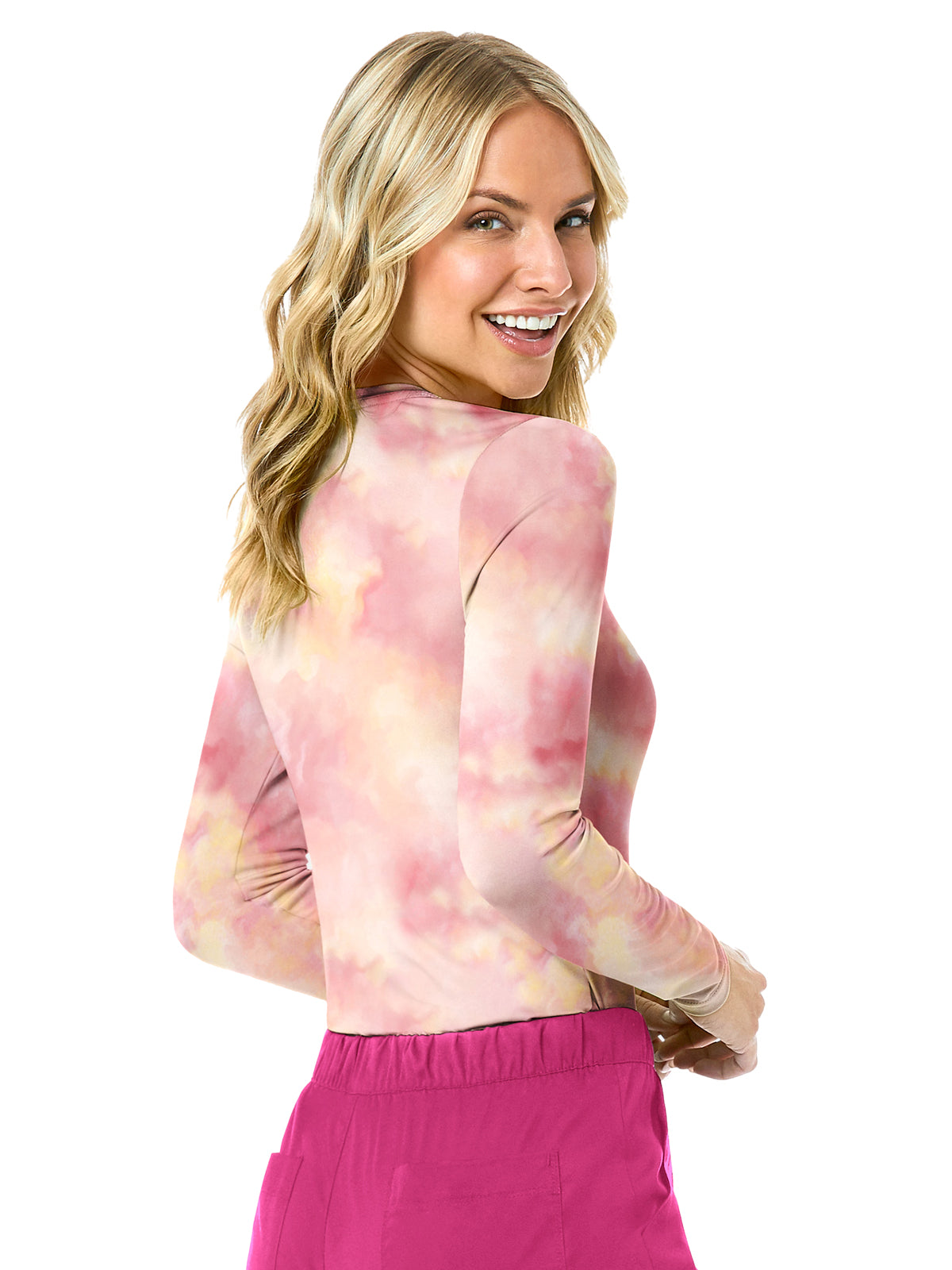 Women's Basic Long Sleeve Underscrub Tee - 6909 - Sorbet Print