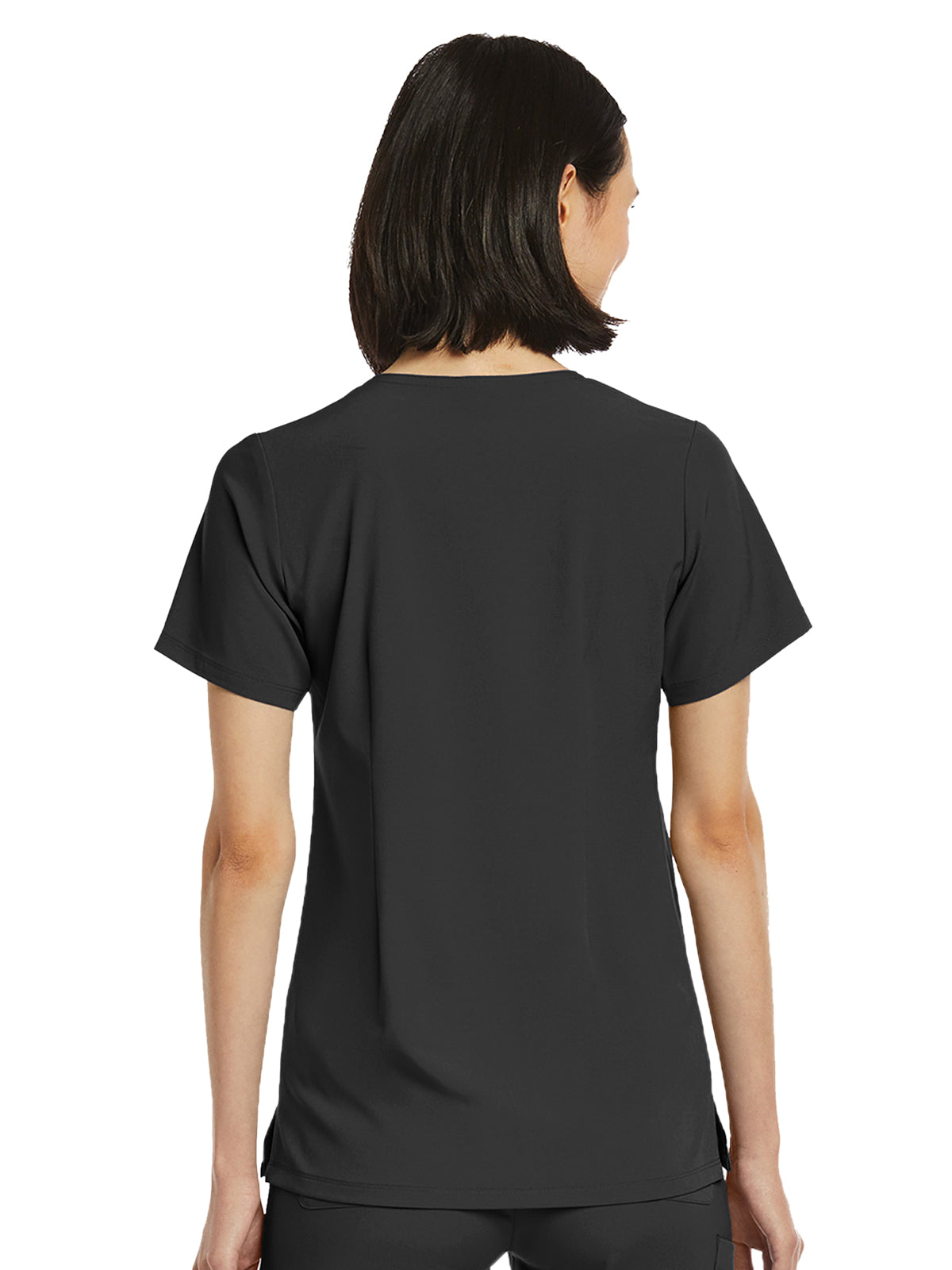 Women's Fitted One-Pocket V-Neck Top - SJ101 - Black