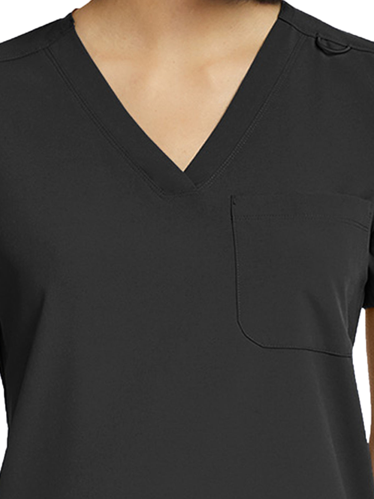 Women's Fitted One-Pocket V-Neck Top - SJ101 - Black