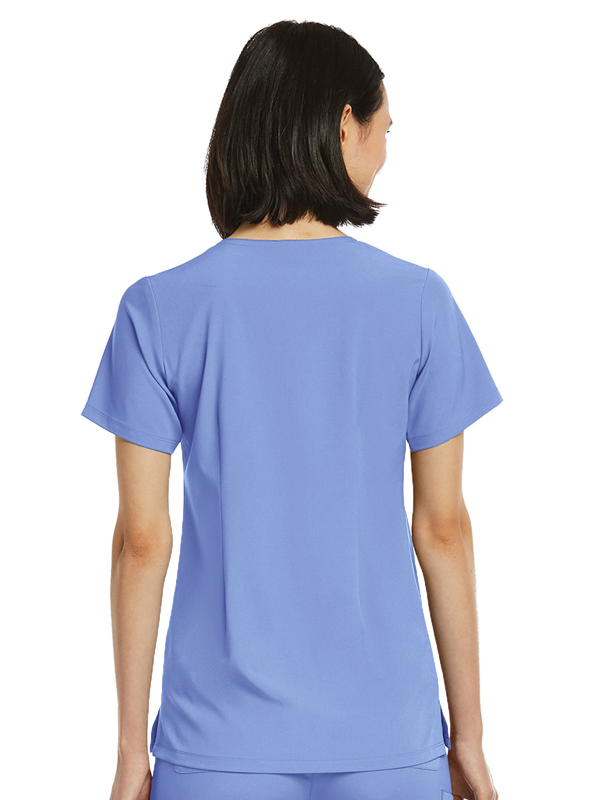 Women's Fitted One-Pocket V-Neck Top - SJ101 - Ciel Blue