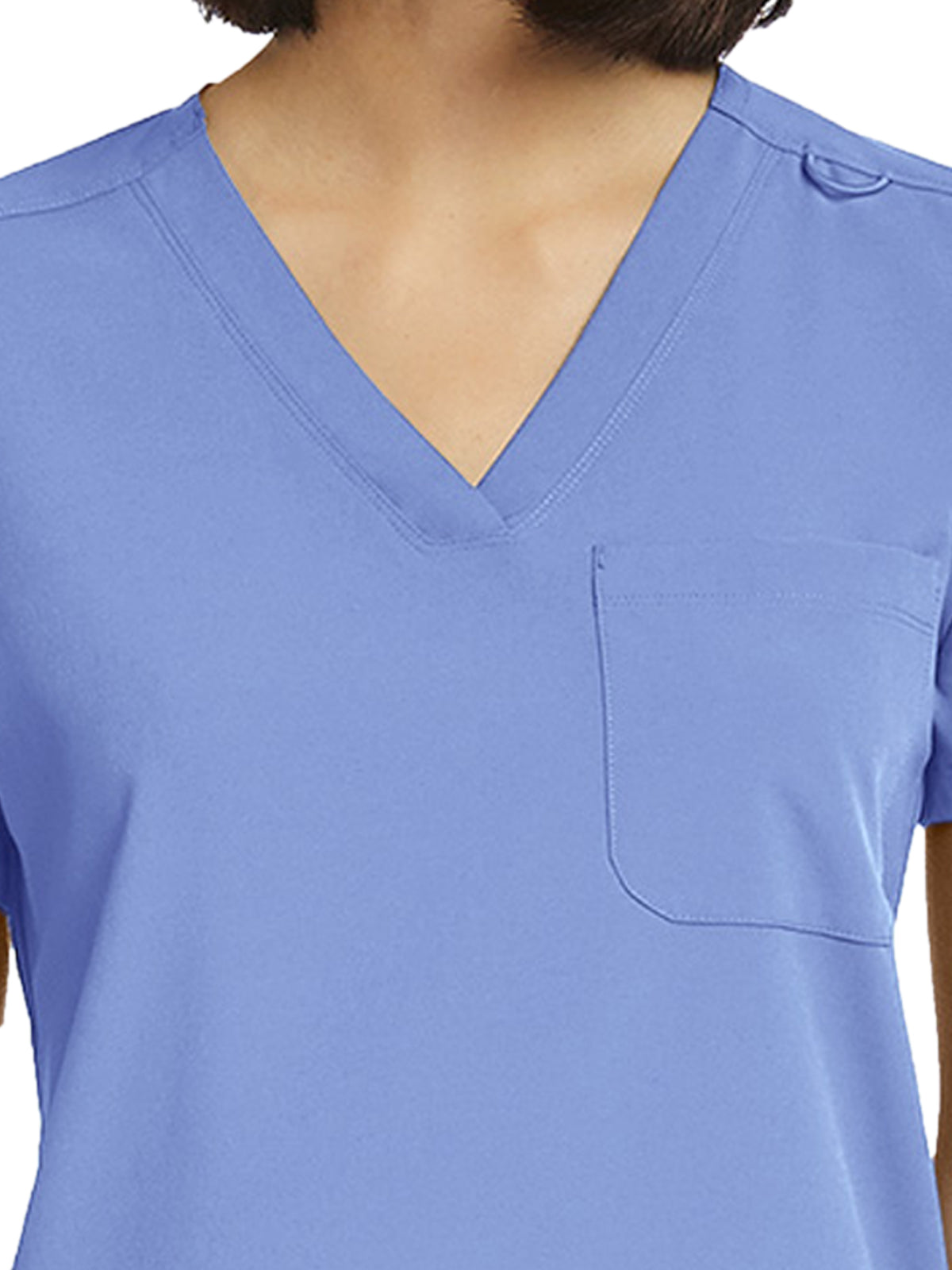 Women's Fitted One-Pocket V-Neck Top - SJ101 - Ciel Blue