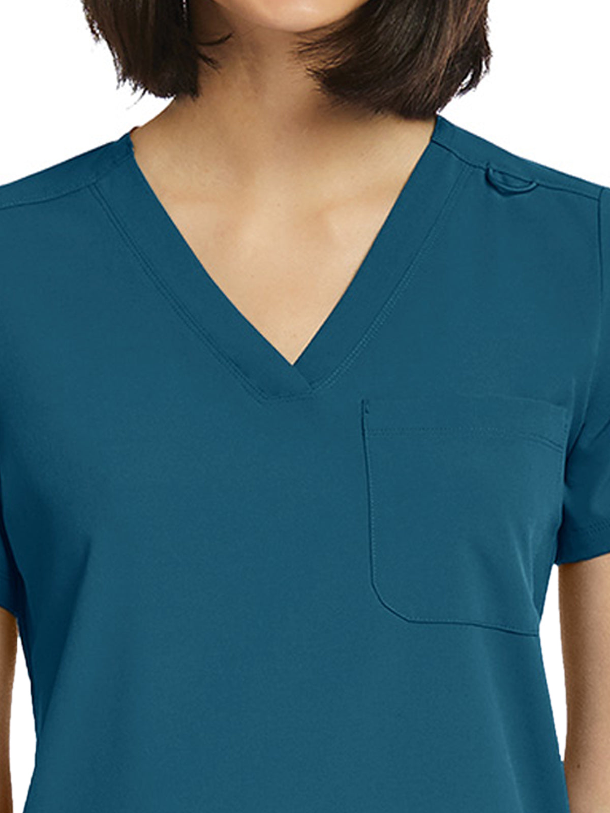 Women's Fitted One-Pocket V-Neck Top - SJ101 - Caribbean