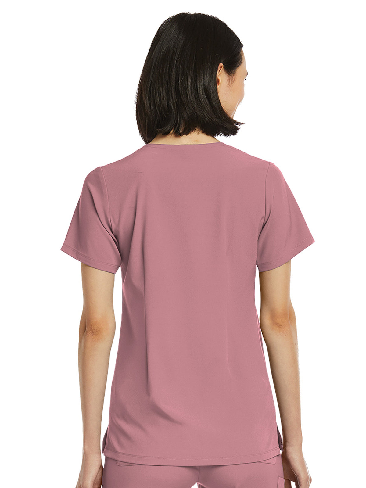 Women's Fitted One-Pocket V-Neck Top - SJ101 - Dusty Rose