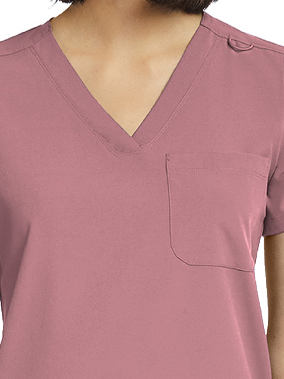 Women's Fitted One-Pocket V-Neck Top - SJ101 - Dusty Rose