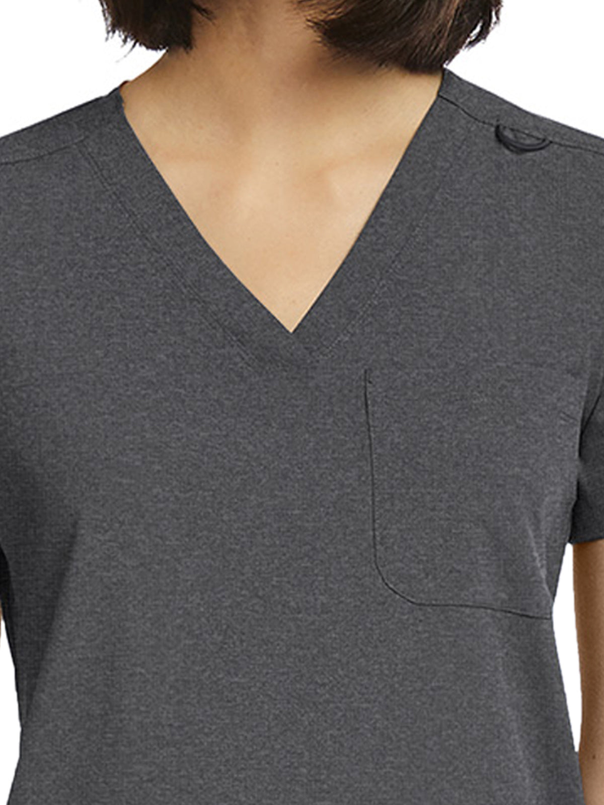 Women's Fitted One-Pocket V-Neck Top - SJ101 - Heather Grey