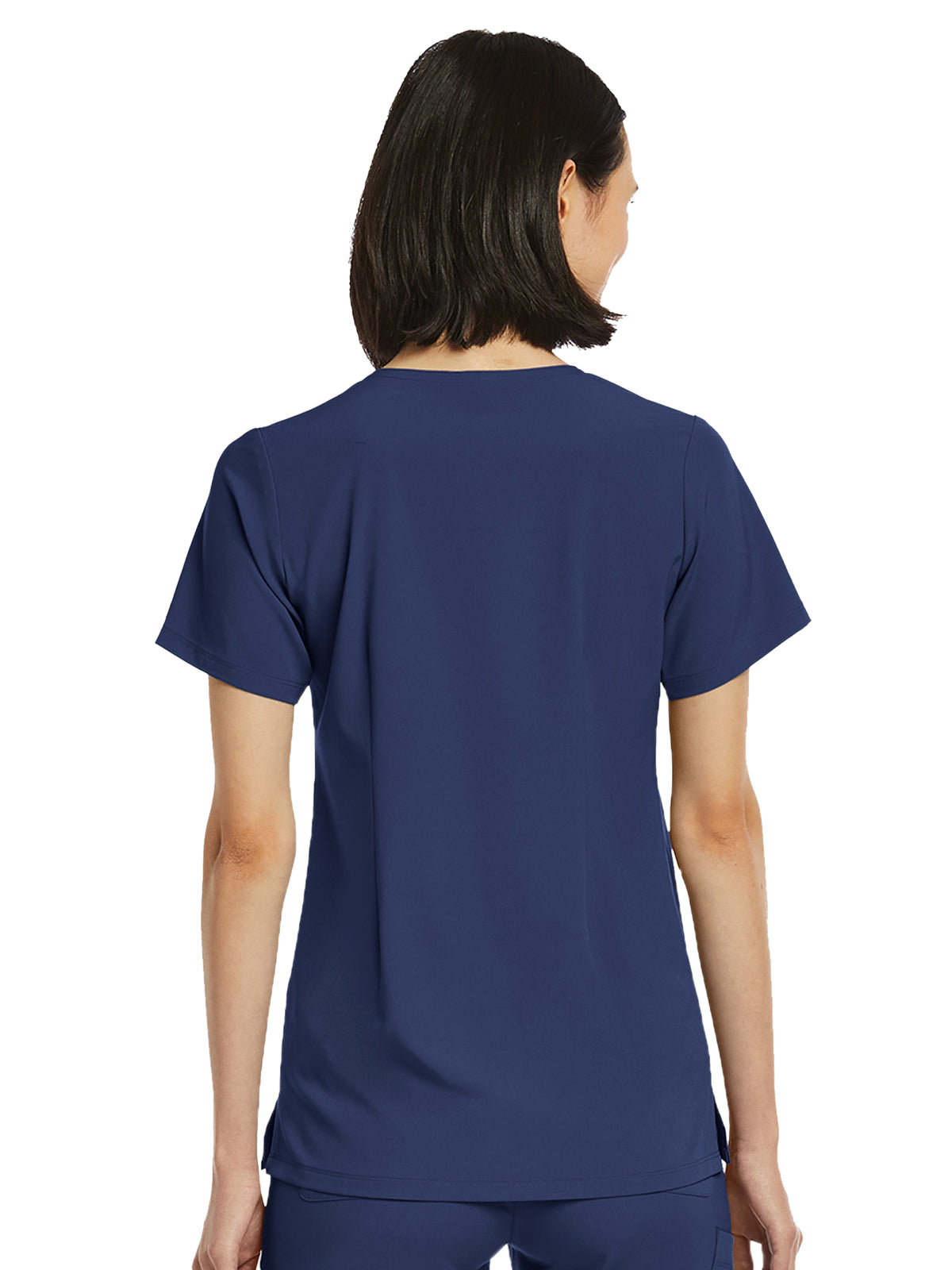 Women's Fitted One-Pocket V-Neck Top - SJ101 - Navy