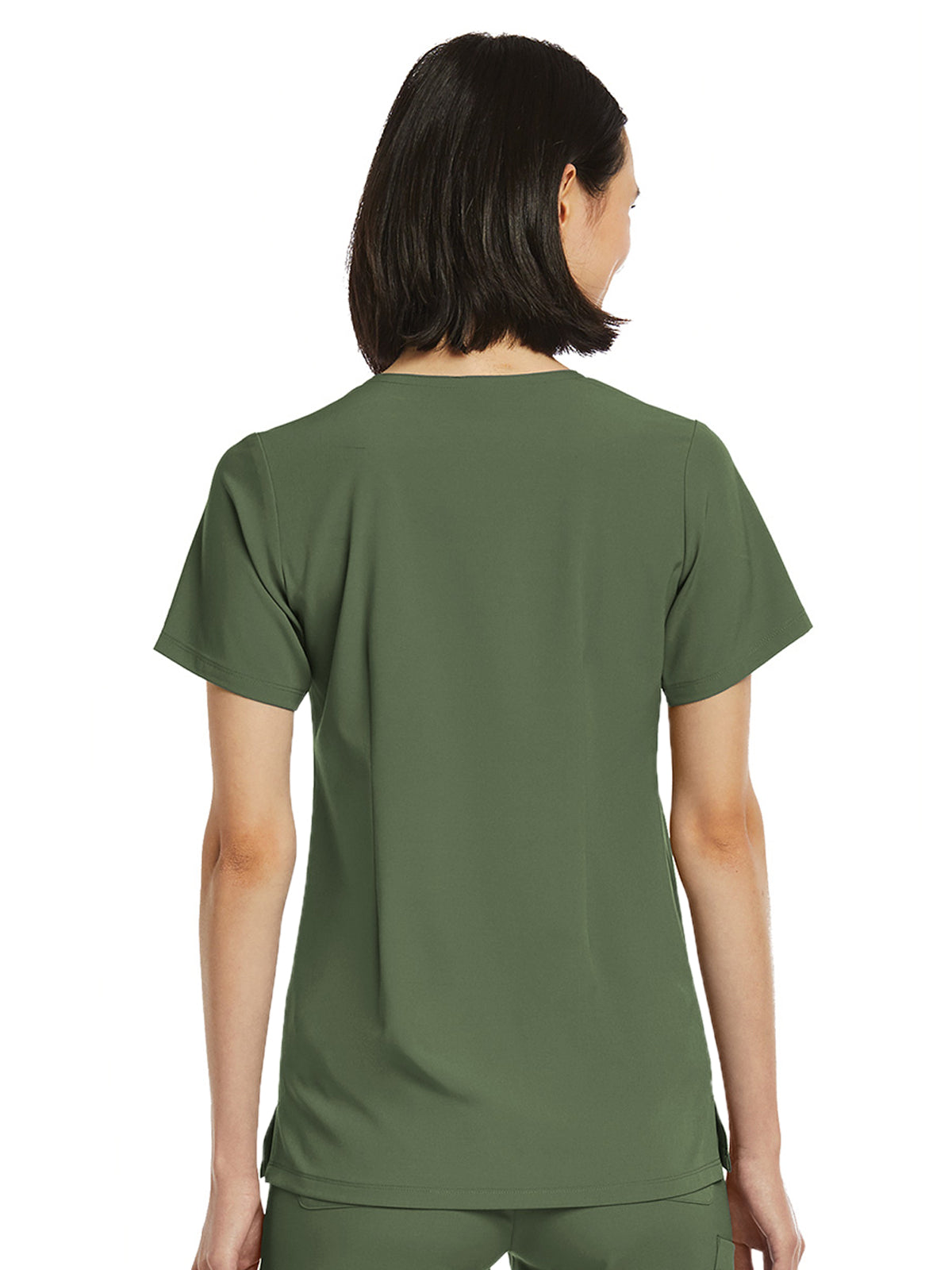 Women's Fitted One-Pocket V-Neck Top - SJ101 - Olive