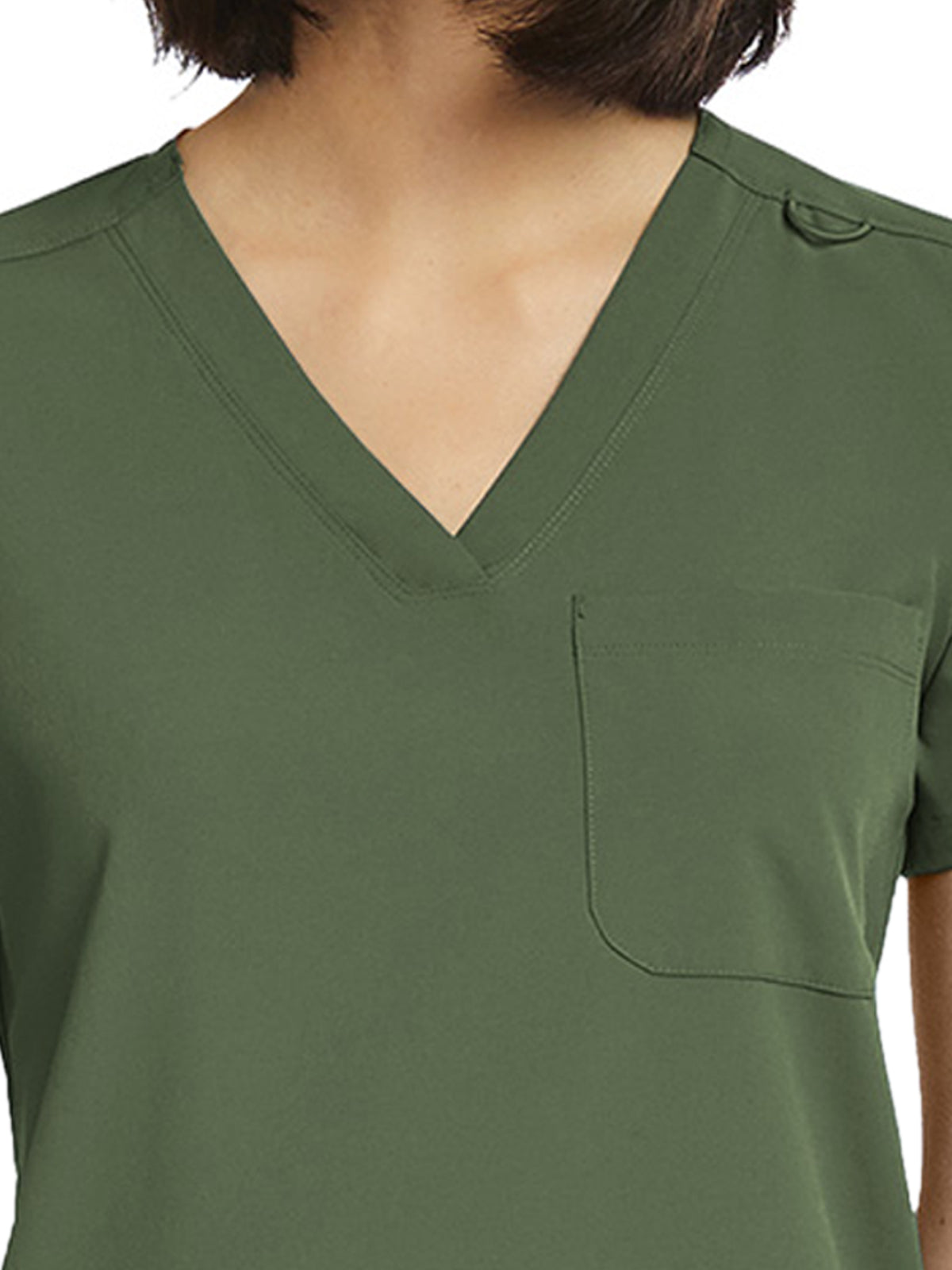 Women's Fitted One-Pocket V-Neck Top - SJ101 - Olive