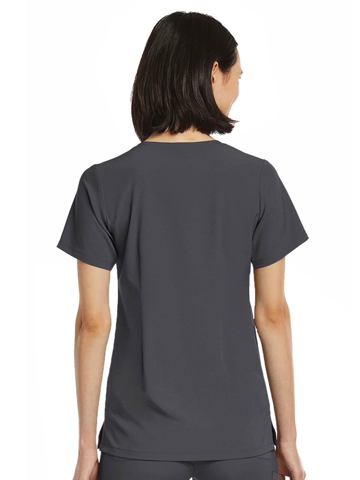 Women's Fitted One-Pocket V-Neck Top - SJ101 - Pewter