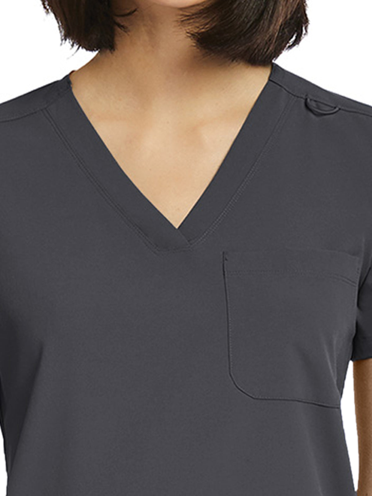 Women's Fitted One-Pocket V-Neck Top - SJ101 - Pewter