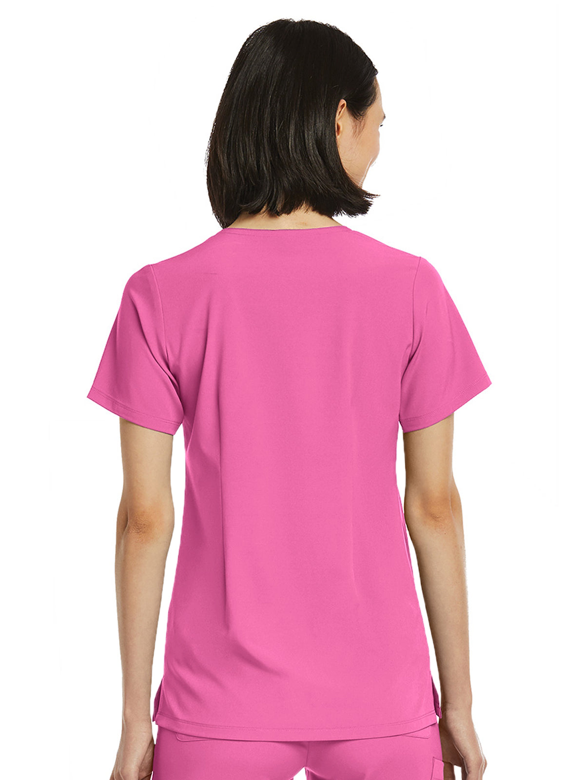 Women's Fitted One-Pocket V-Neck Top - SJ101 - Pink Pop