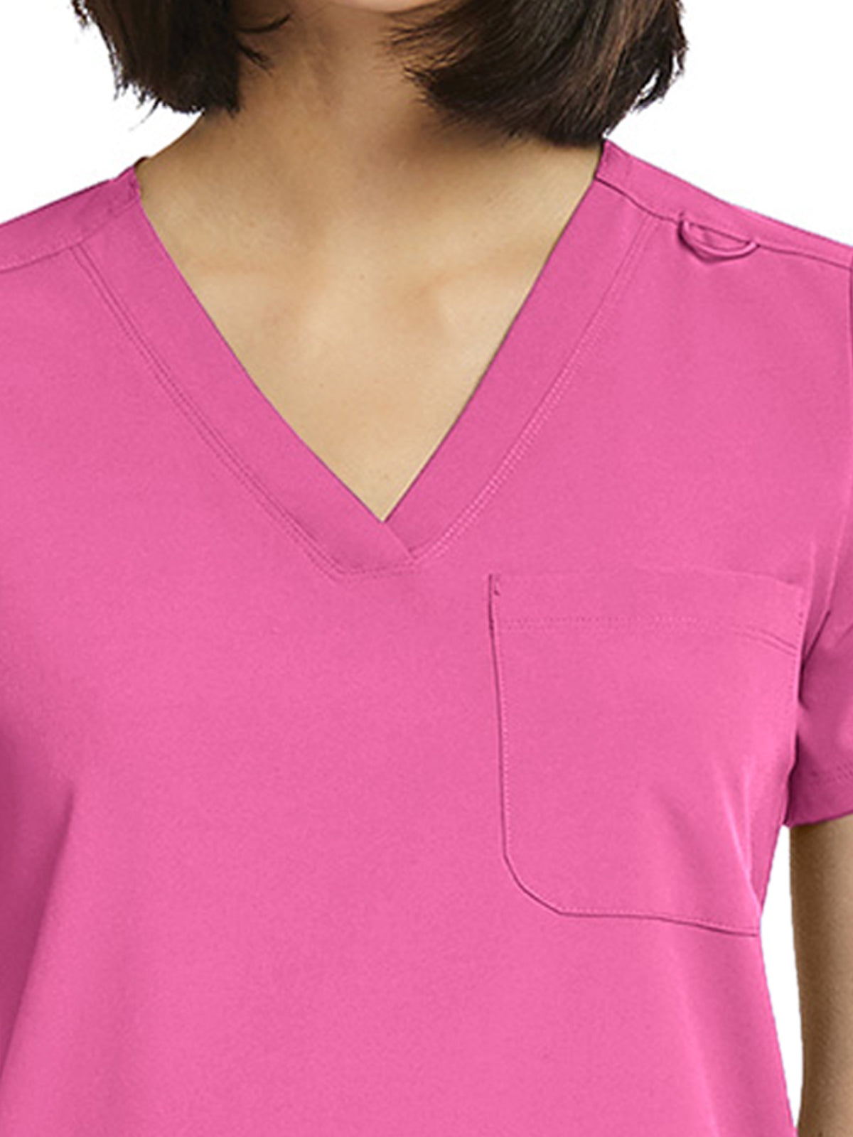 Women's Fitted One-Pocket V-Neck Top - SJ101 - Pink Pop