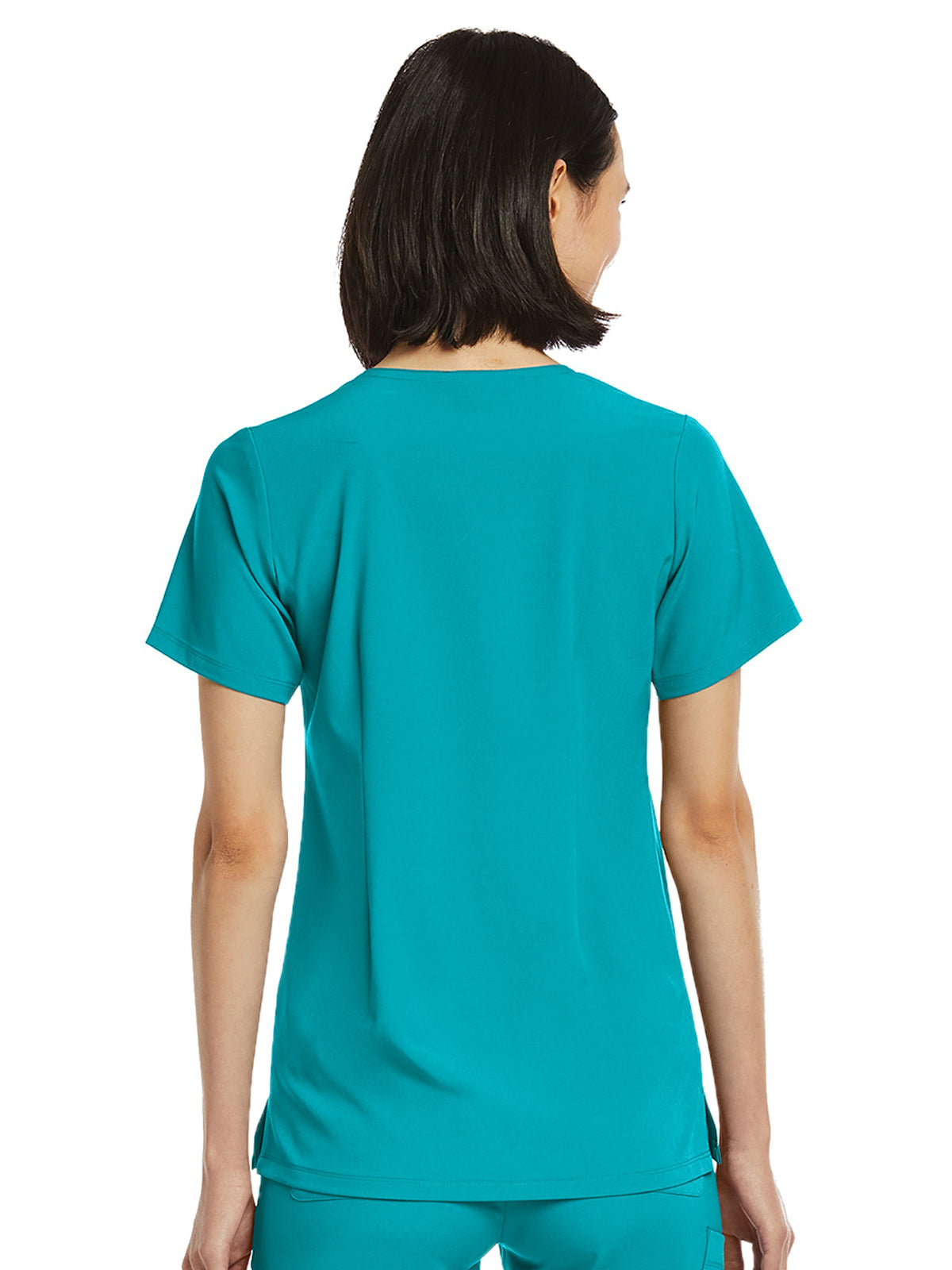 Women's Fitted One-Pocket V-Neck Top - SJ101 - Teal